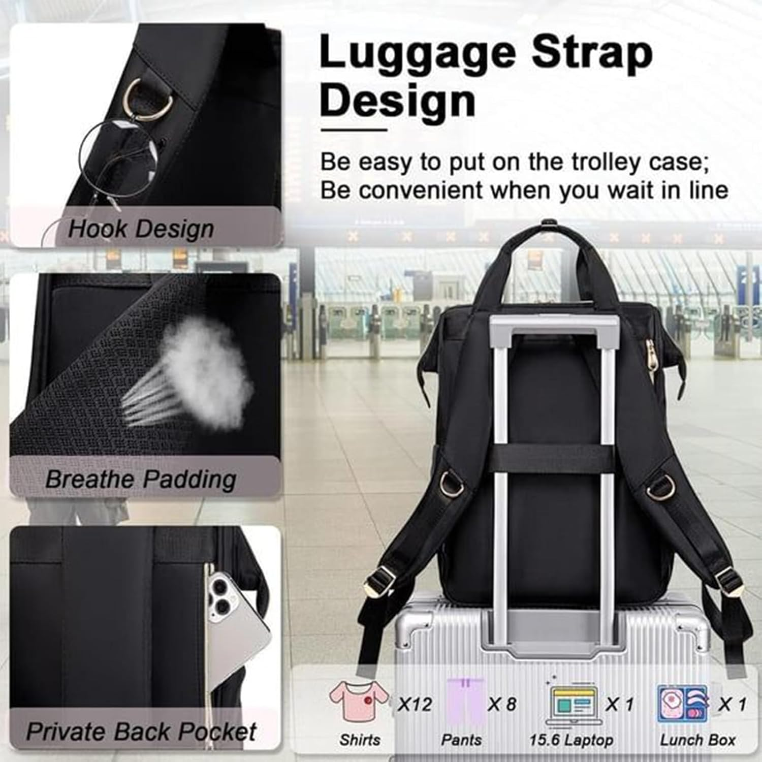 Huayeex Lunch Backpack for Women - Teacher Backpack with Cooler Lunch Box - Fashionable Work Storage Bag for Daily Outgoing School Travel Picnic Vacation Hiking Office image number 6