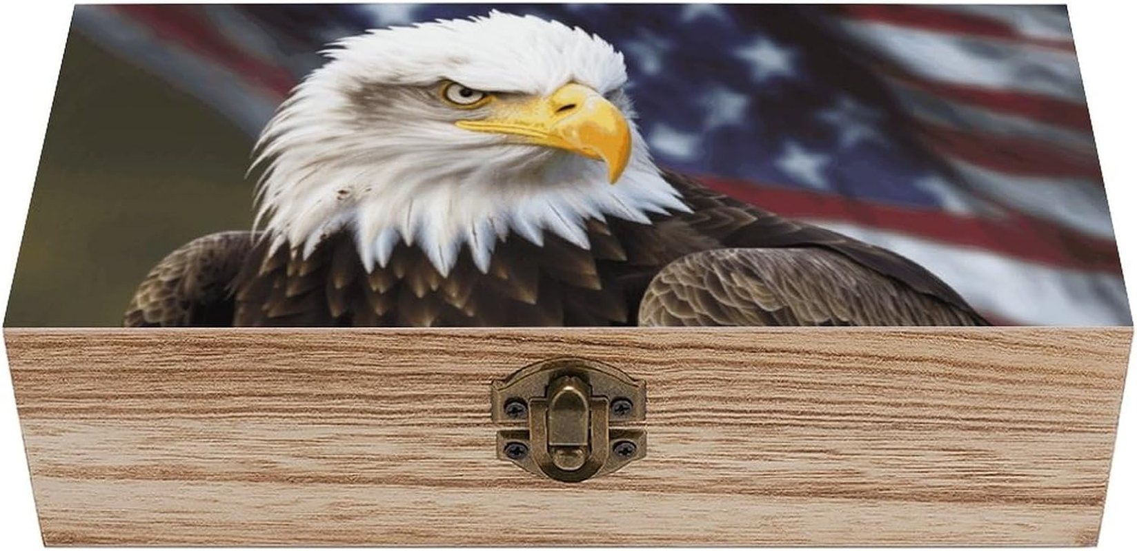 Bald Eagle Wooden Box Wood Wedding Keepsake Boxes with Lids Small Decorative Boxes Lightweight Wooden Memory Storage Box for Crafts Keepsakes Jewelry Photo Letter Storage image number 1