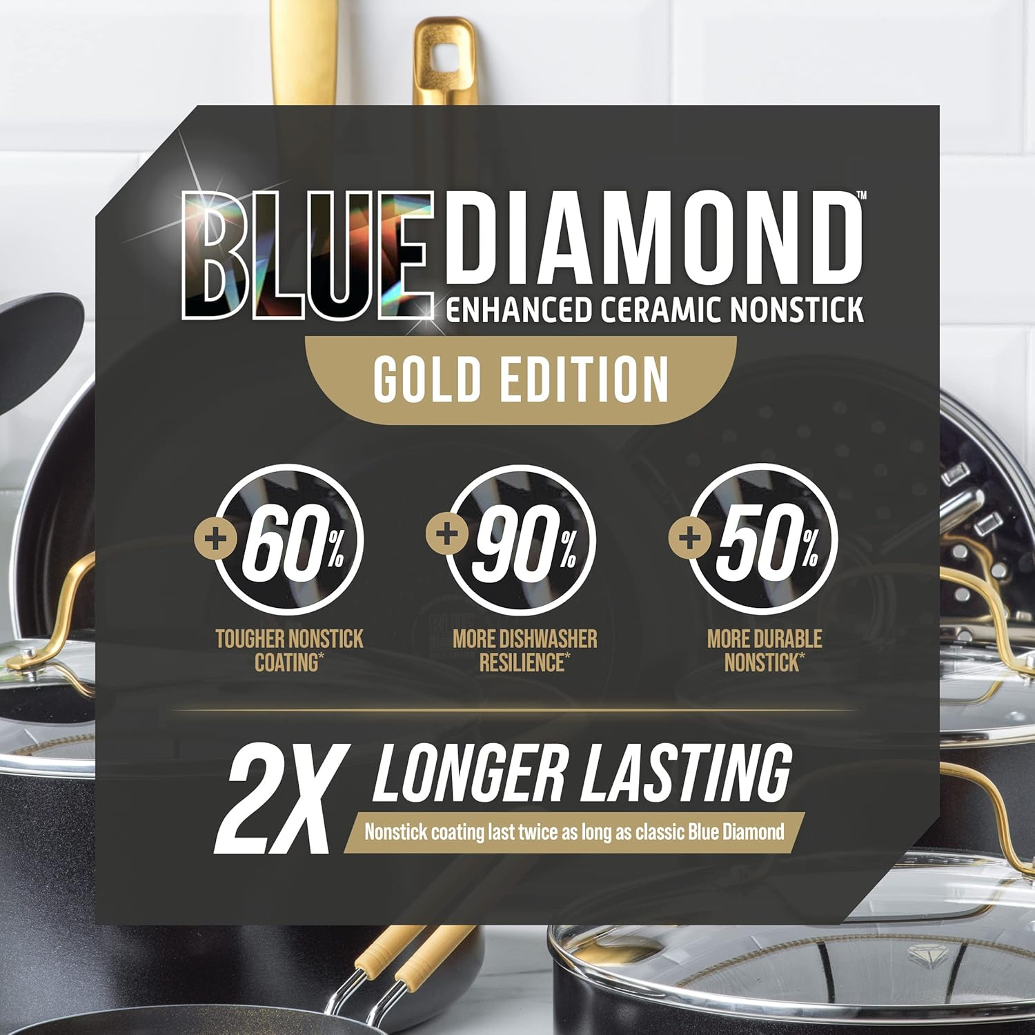 Blue Diamond Gold 4-Quart Saut&eacute; Pan with Lid, Ceramic Nonstick, PFOA- Free, Induction Suitable, Dishwasher Safe, Gold Handle, Black image number 5