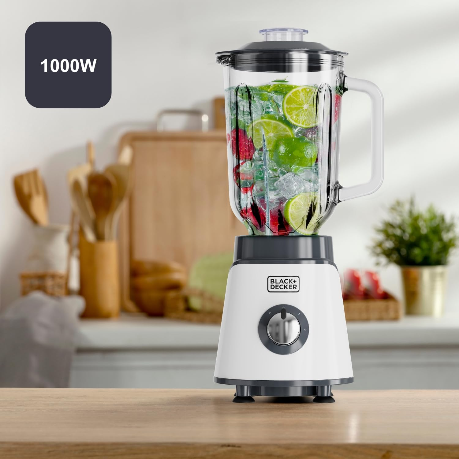 Black+Decker &ndash; Blender BXJB1002E 1000W | Glass Jug 1.5L | 4-Blade Stainless Steel Blades | Ice Crush Repeller Function | 2 Speeds + Pulse | Dishwasher Safe | Safety System