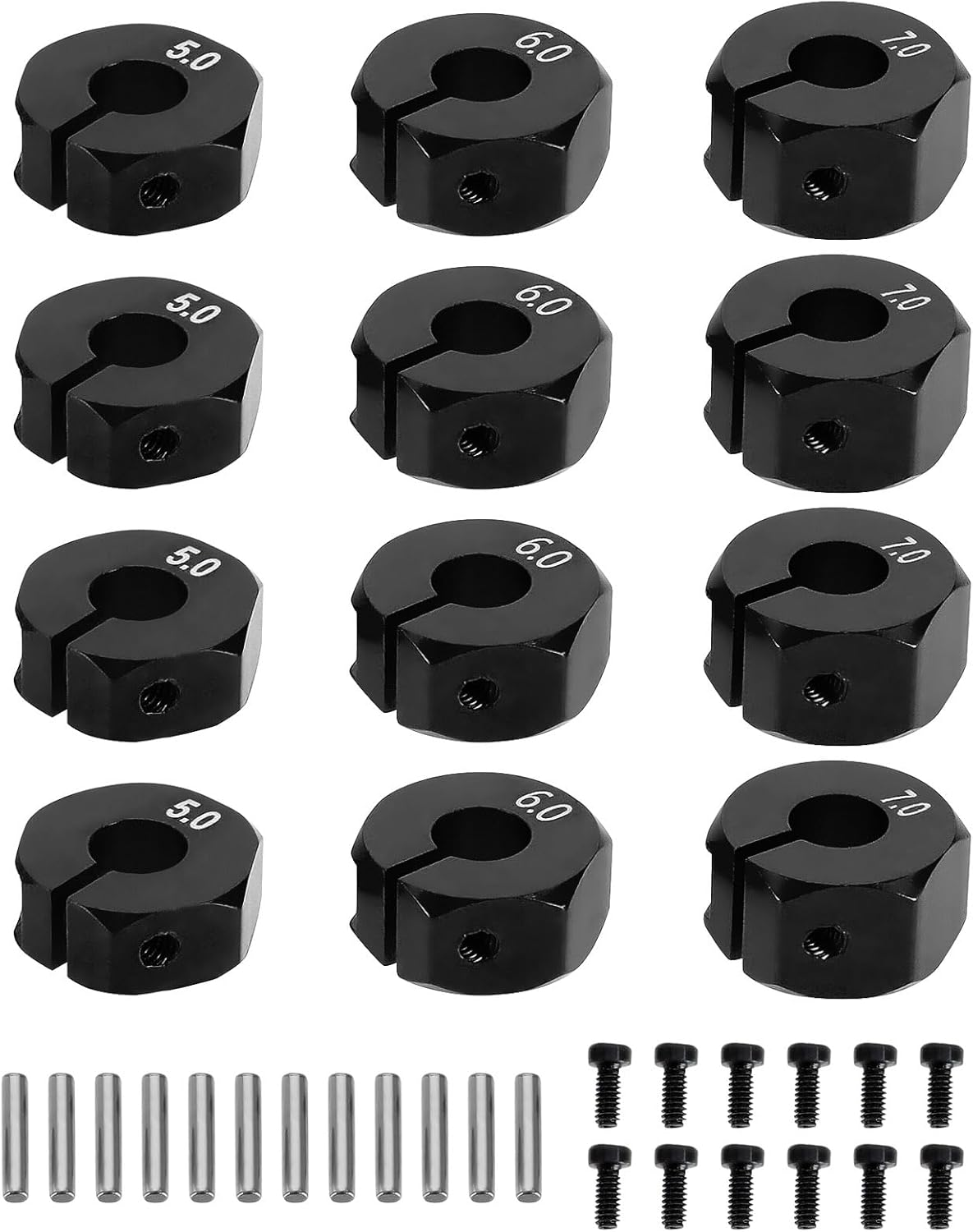Be in Your Mind 12Pcs Wheel Hex Hub Adapter RC Aluminum Wheel Hub Clamp Type 5Mm/6Mm/7Mm to Prevent Wheels from Getting Stuck and Car Shaking for 1/10 RC Car Hex, Black