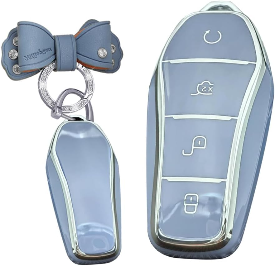 TPU Key Fob Cover with Keychain Fit for BYD Han Ev Tang Dm / Qin plus 4 Button Key Case Protector Key Cover Purple