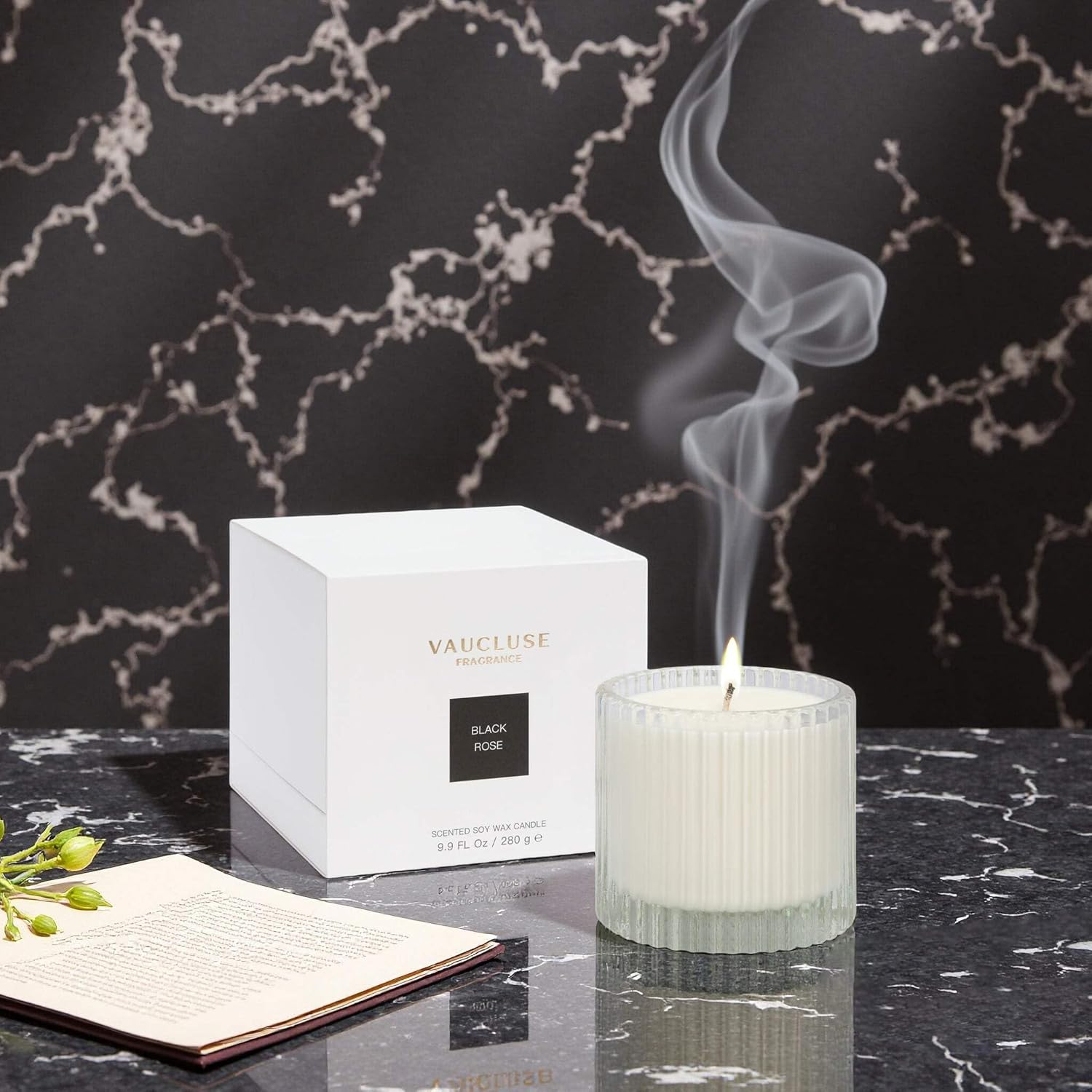 VAUCLUSE Black Rose Scented Candle 280G - Soy Wax Candle with Long-Lasting Floral Fragrance, Relaxing Aromatherapy for Home, Spa & Romantic Nights - Reusable Glass Jar, Clean Burning image number 5