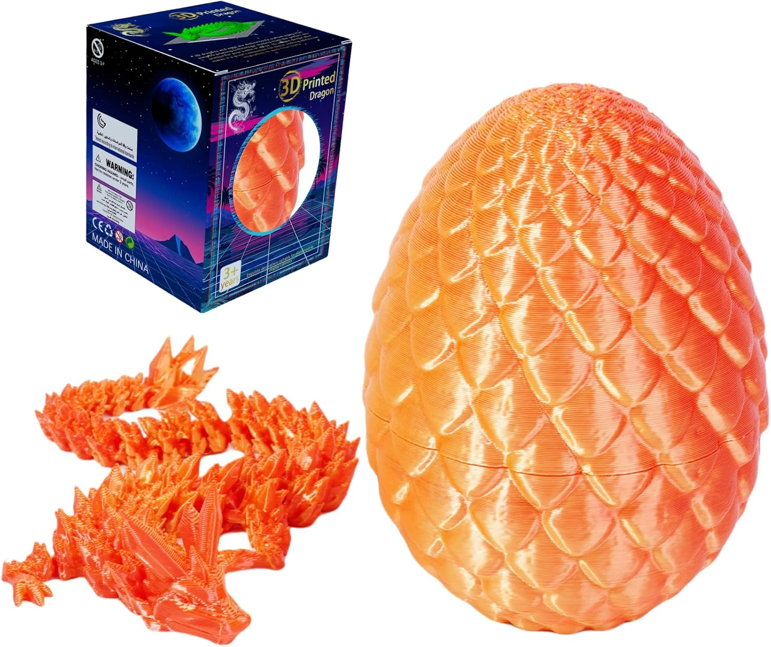 3D Printed Dragon Egg with Surprise Articulated Dragon - Loving Kids, Stress Relief Toys for Adults(Fiery Orange - Red) image number 2