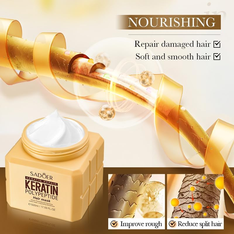 Keratin Polypeptide Hair Mask, 500Ml, for Repairing Damaged Hair image number 2