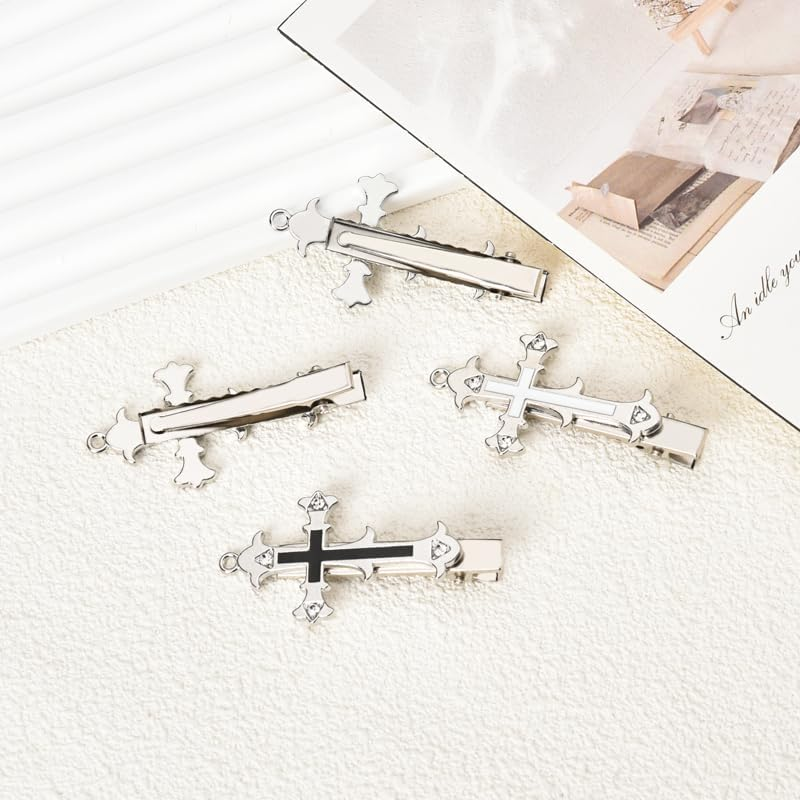 Cross Hair Clips Halloween Goth Hair Accessories for Women Girls Metal Y2K Gothic Cross Barrette Hairpin Alligator Clips Set of 4 Cool Halloween Hair Decorations Vampire Costumes Accessory