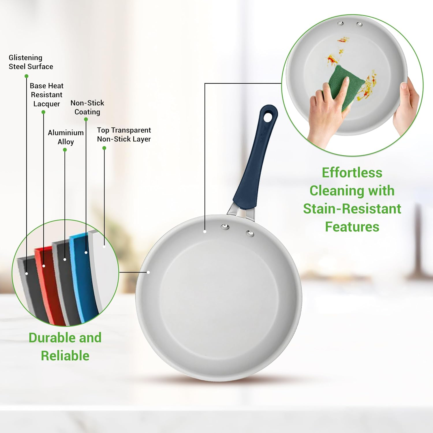 Nutrichef Cookware/Bakeware 20-Piece Set Includes a Saucepan, Frying Pans, Cooking Pots, Oven Pot, Lids, and Utensils. Nonstick, Ptfe/Pfoa/Pfos-Free, Heat-Resistant Silicone Handles, Navy Blue image number 5