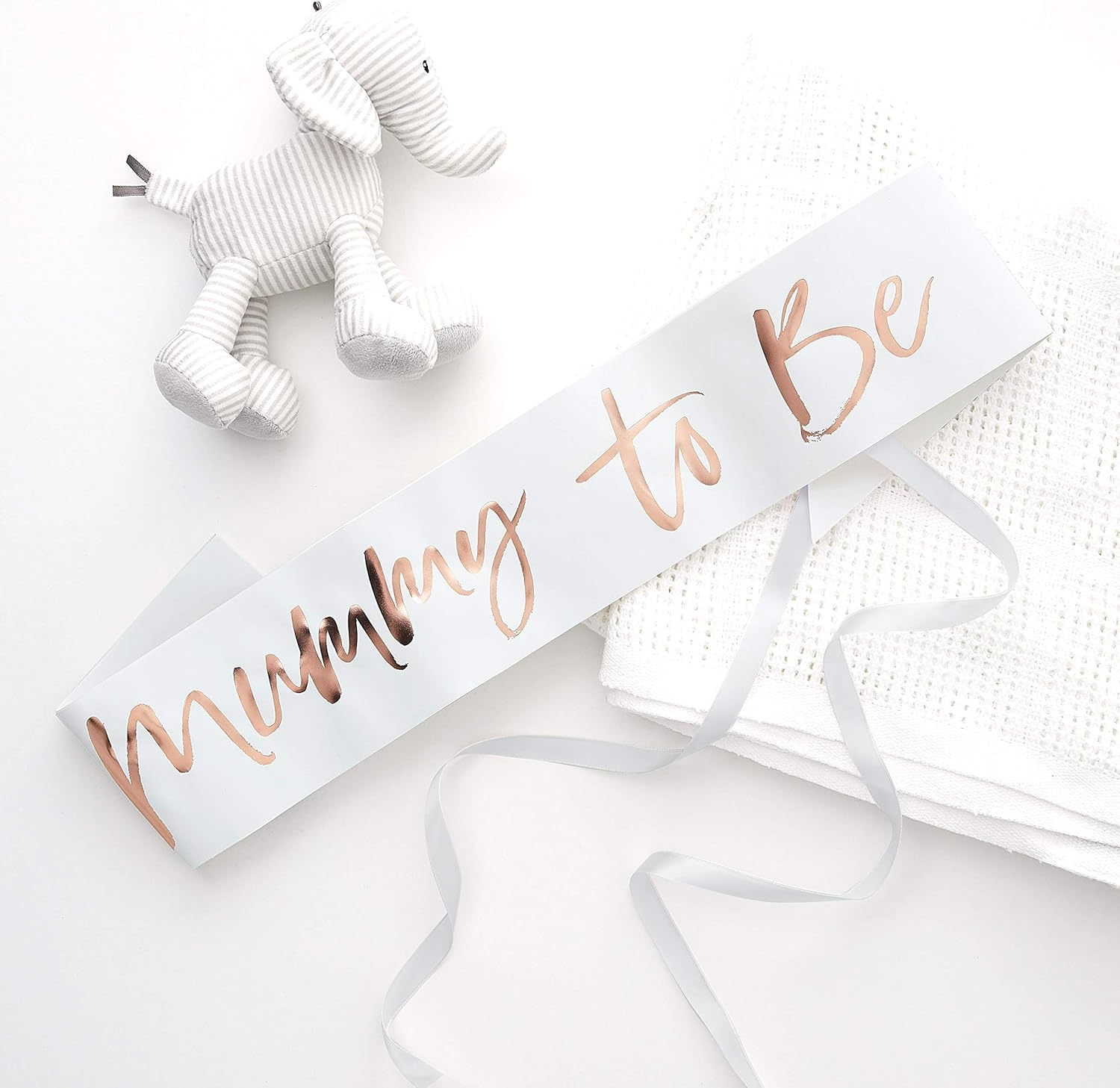 Ginger Ray Baby Shower Mummy to Be Sash, White/Rose Gold