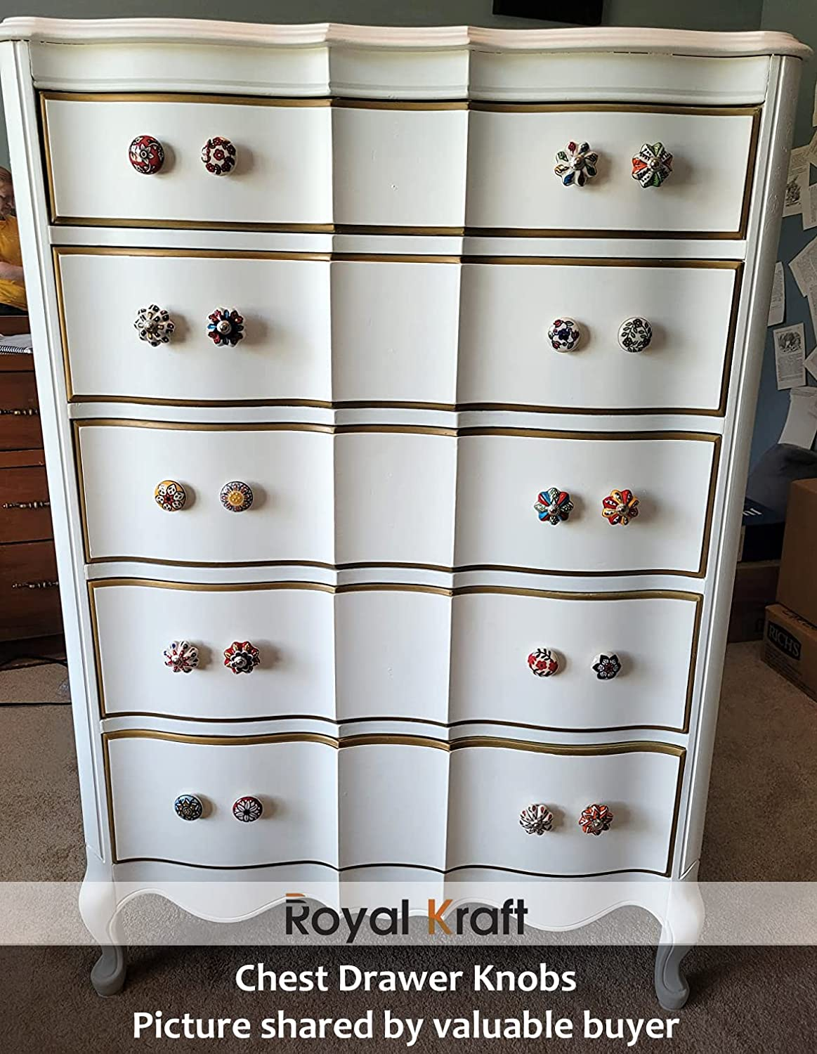 Royal Kraft Vintage Grey Painted Ceramic Pull Knobs for Kitchen Cabinet, Door & Drawer, Wardrobe, Cupboard (10 Designs X 2 Pcs = 20 Knobs) Sknob014_20 image number 7