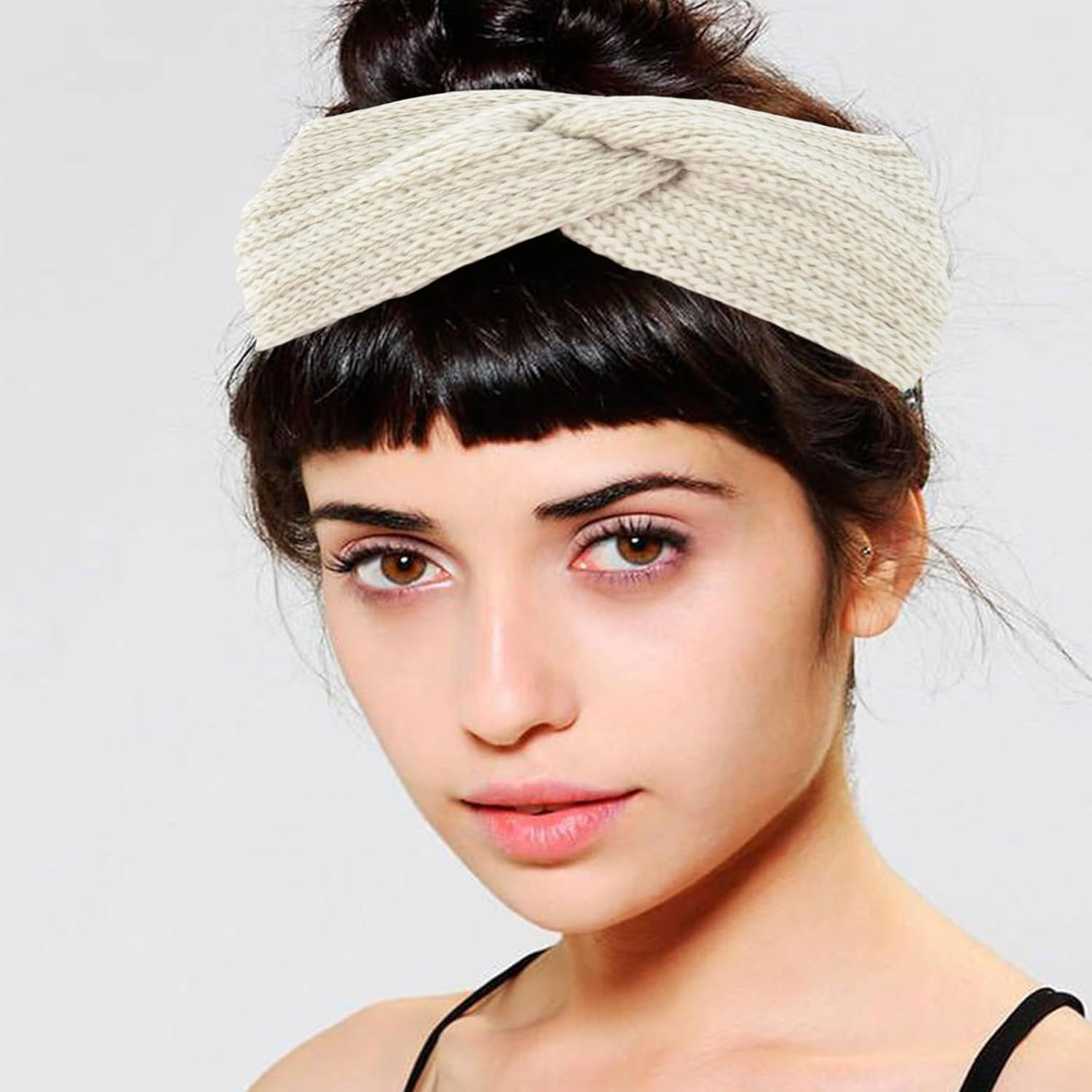 Pack of 3 Women'S Winter Headbands, Girls, Hair Band, Girls' Elastic Crochet Fleece, Warm Headband for Outdoor Sports (Black, Pink, Beige) image number 1