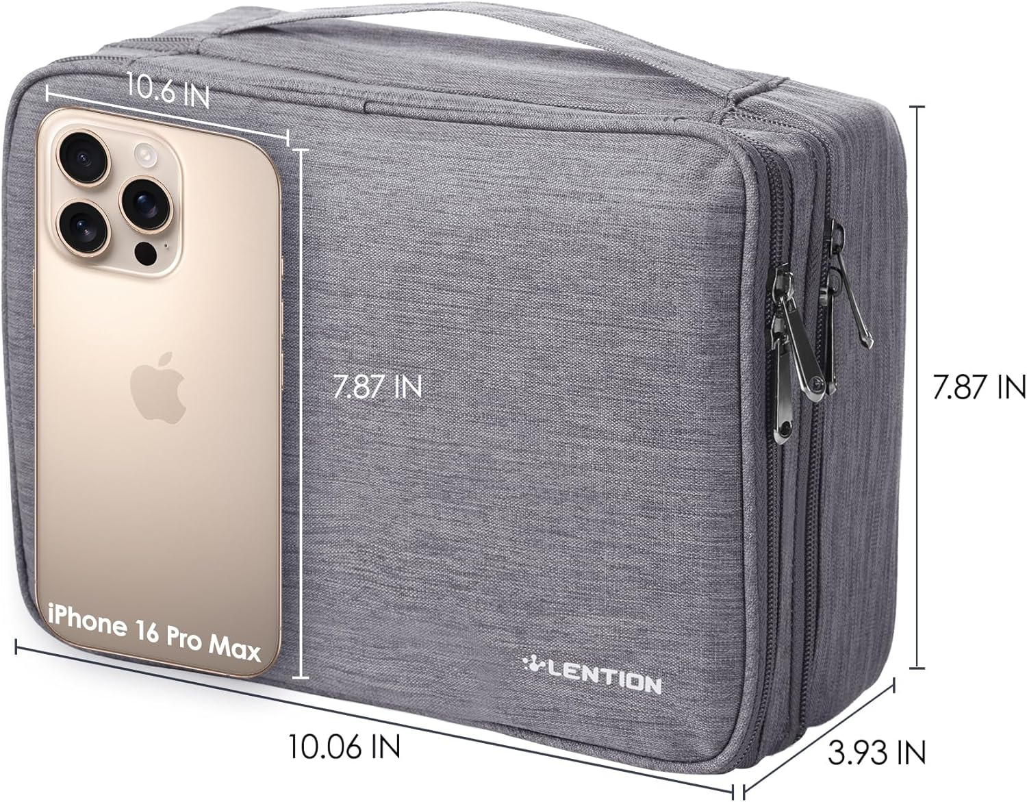 LENTION Travel Electronic Organizer Bag for Electronic Accessories, Water Proof, Scratch-Resistant Surface, Shock Proof, Double Layer for Power Bank, Iphone, Cord and More(M370, Space Gry) - Blue image number 3