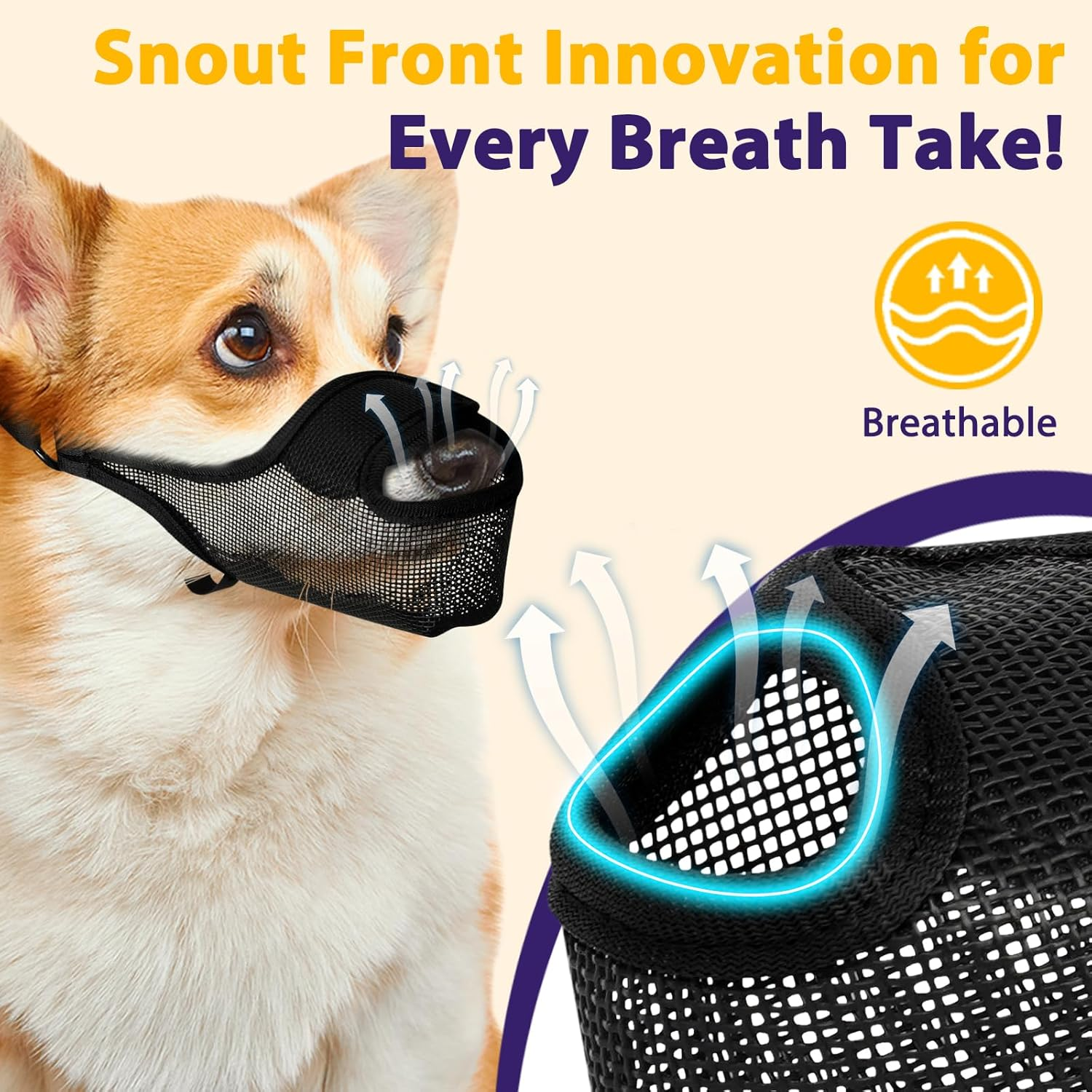 LUCKYPAW Dog Muzzle, Mesh Muzzle for Large Medium Small Dogs Allows Full Pant Drinking Mouth Cover to Prevent Biting Chewing Scavenging Adjustable Breathable Mouth Guard(Black,Xl) image number 4