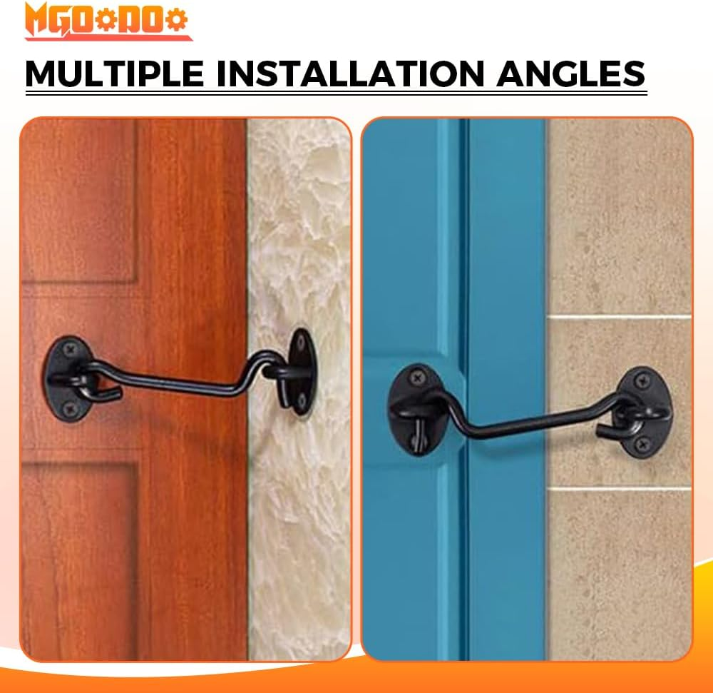 Black 3Ins Cabin Hooks and Eye Latch Lock for Patio Doors Shed Gate 75Mm Catch Silent Holder Stainless Steel 2Pcs image number 3