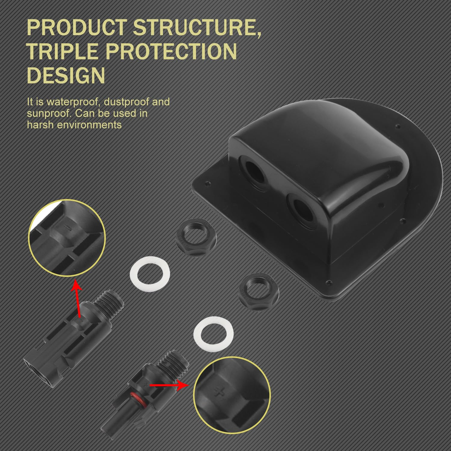 Roof Feed-Through Solar Cable Duct 2-Way Waterproof Roof Guide Cable Black for Motorhome Caravan Boats Camper Satellite System Air Conditioning ABS image number 4