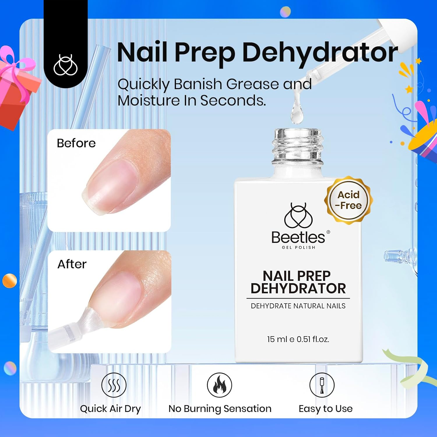 Beetles 15Ml Nail Dehydrator & Primer Set &ndash; Acid-Free, Hema-Free, Fast-Dry Bonding Prep for Acrylic & Gel Nails &ndash; Professional Salon Quality image number 6