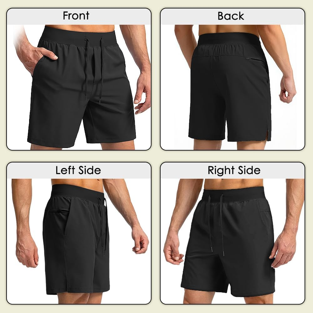 WOTOW Men'S Running Shorts with Liner, Quick Dry Athletic Shorts, Lightweight Outdoor Gym Workout Shorts with Towel Loop and Zipper Pockets