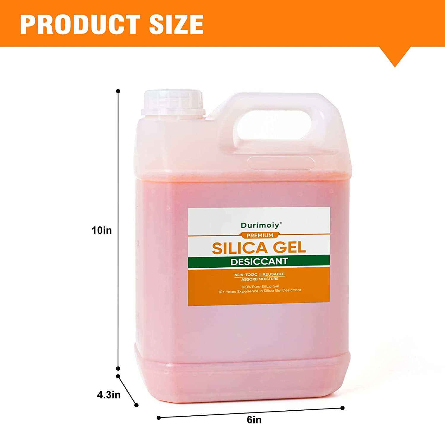 Durimoiy [5.2 LBS] Orange Premium Indicating Silica Gel Beads Reusable (Industry Standard 2-4 Mm) - Rechargeable Desiccant Beads Bulk Reusable Silica Gel Desiccant image number 1