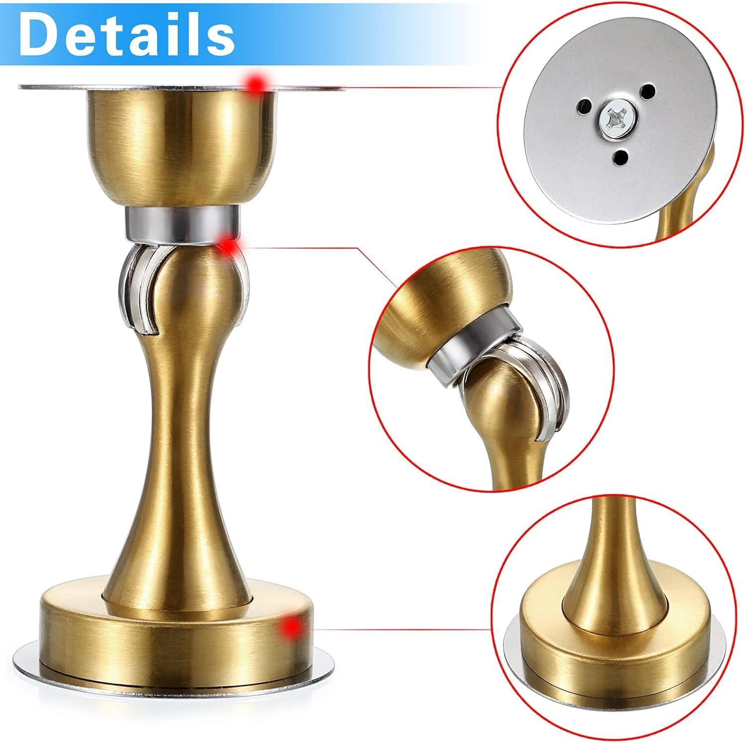 Magnetic Door Stopper, Heavy Duty Stainless Steel Door Stop Holder Come with 4 Pcs 3M Double-Sided Adhesive Tape & Hardware Screws,Install with Adhesive Tape or Screws on Floor Wall (Gold) - Silver image number 7