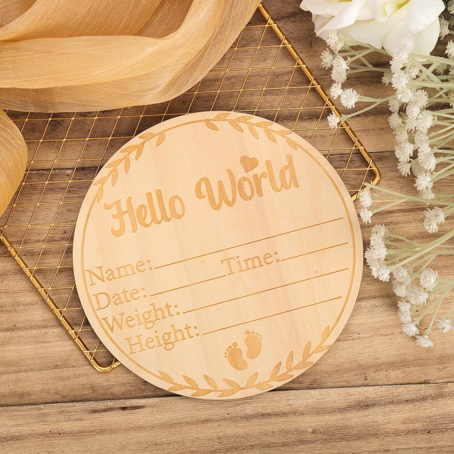 Baby Announcement Sign, 5.83 Inch Wooden Hello World Newborn Plaque Newborn Announcement Sign Birth Announcement Cards Board Baby Name Cards Outfit for Baby Gift Hospital (Style 1) image number 5