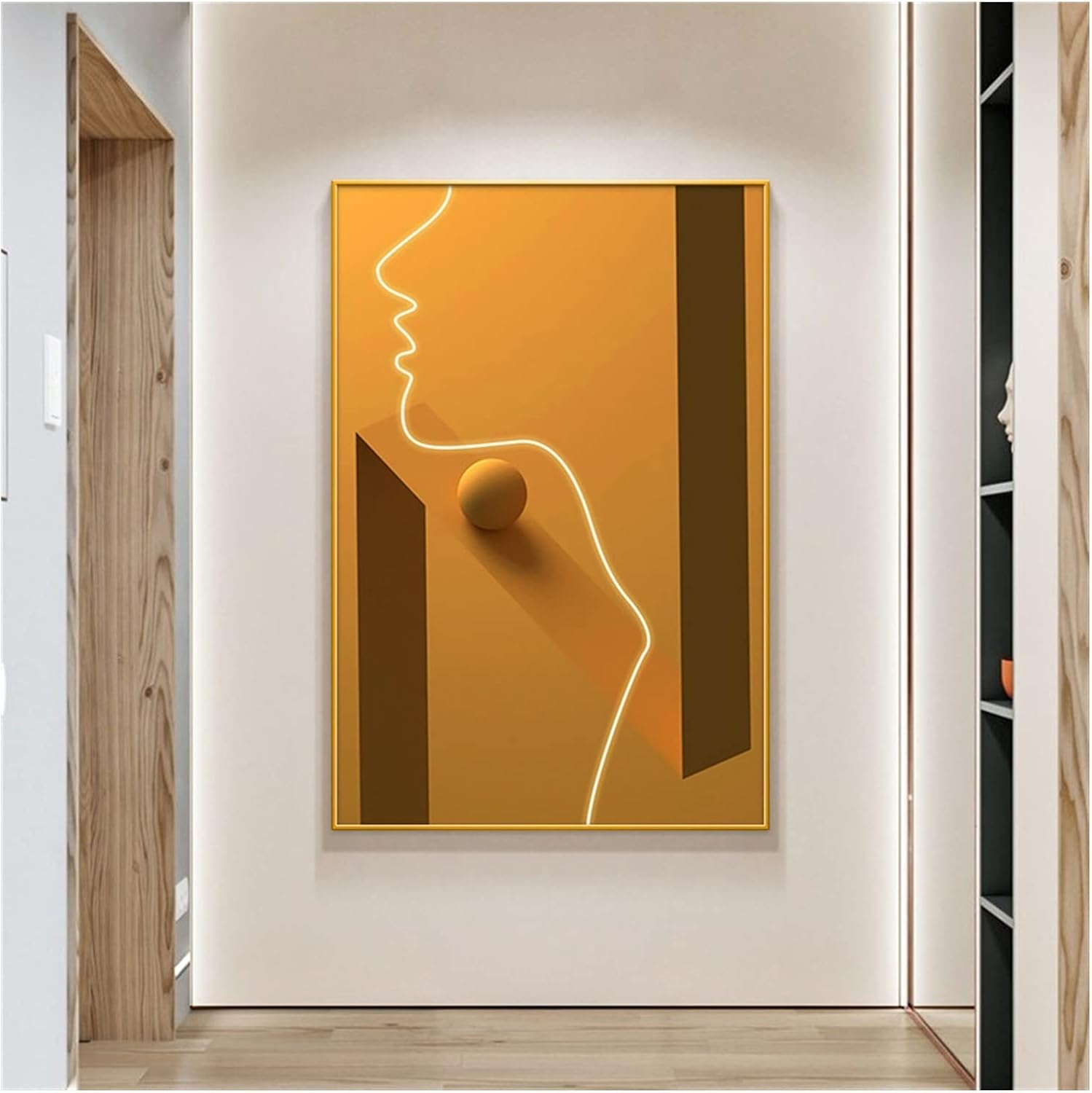 SDRC58EY Wall Art Entrance Hanging Painting Lamp Luminous Character Decorative Painting Modern Living Room Sofa Floor Mural Wall Art Decor (Color : F Gold, Size : 100 * 150CM) image number 2
