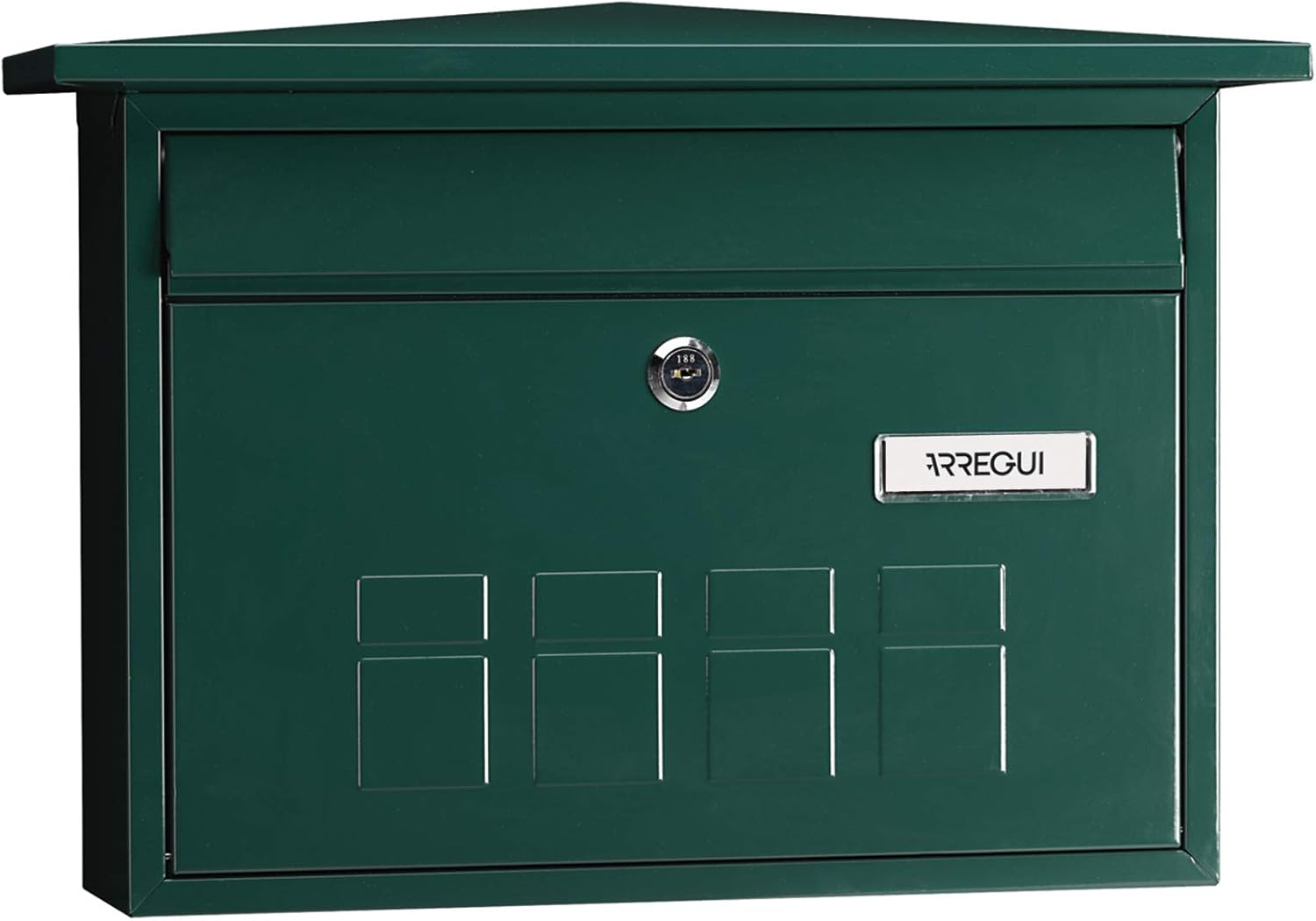 ARREGUI Deco E5703 Galvanised Steel Letter Box, Size M (DIN A4 Post), Horizontal Wall Post Box for Outdoor Use, Post Box with Name Plate and Flap, Green image number 5