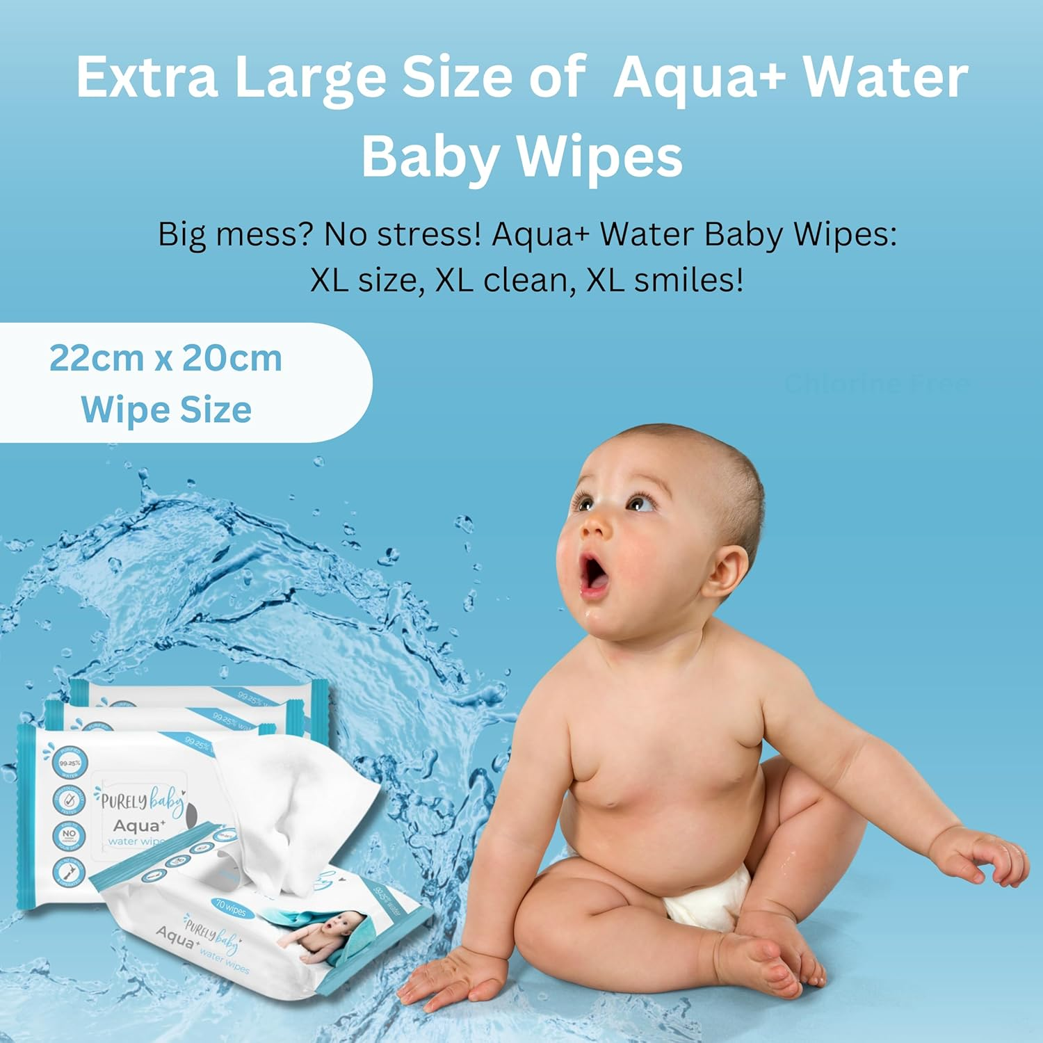 Purely Baby Aqua+ Water Wipes - Fragrance-Free - Dermatologically Tested - Strong & Ultra-Soft Wet Wipe for Newborns &ndash; Extra Large Wipes - Pack of 70 Wipes image number 3