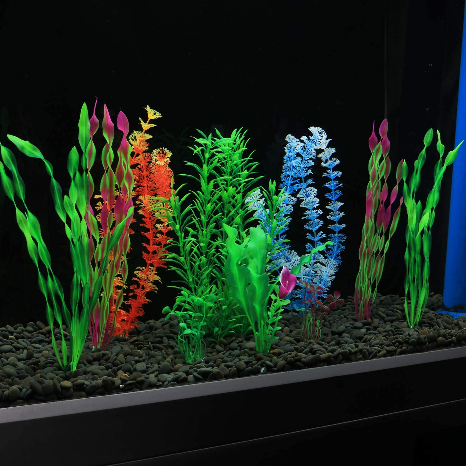 Mylifeunit Artificial Fish Tank Plants, 10 Pack Plastic Aquarium Plants Decorations