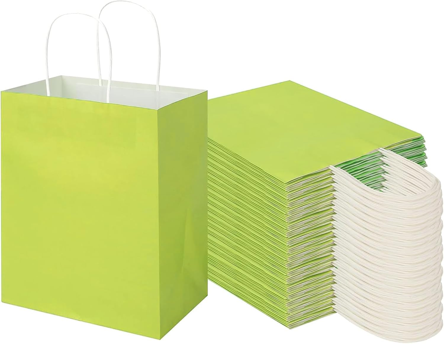 UKKQES Green Paper Gift Bags with Handles - Medium Size 21X11X27Cm, 30Pcs Bulk Pack - White, Retail, Party, Shopping, Merchandise Bags