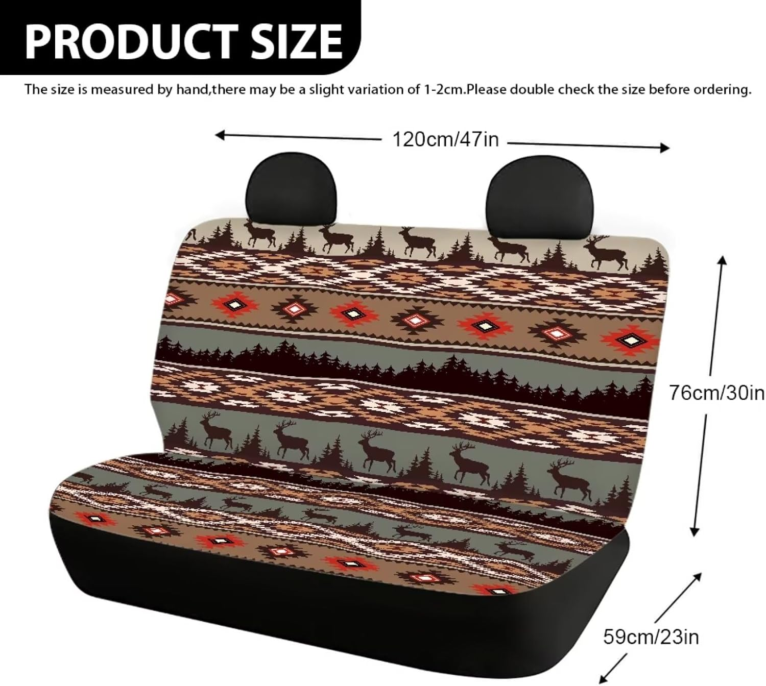 WELLFLYHOM Native Deer Car Seat Covers Rear Bench Seat Cover Aztec Tribal Car Accessories Universal Rear Seats Protective Cover for Trucks SUV image number 3