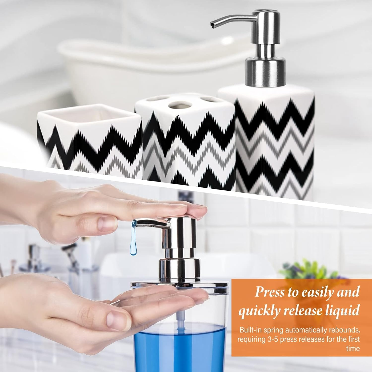 8Pcs Stainless Steel Soap Dispenser Pump Head with Hoses, Replacement for 26-28Mm Thread Bottle Soap Dispenser, Silver