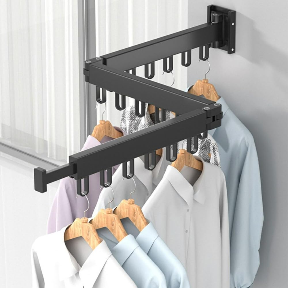 HHWRT Folding Clothes Dryings Rack Wall, Clothes Drying Racks, Retractable Clothe Drying Rack, Tri-Fold Retractable Rack for Indoor or Outdoor Use or Balcony, Laundry, Bathroom Use image number 3