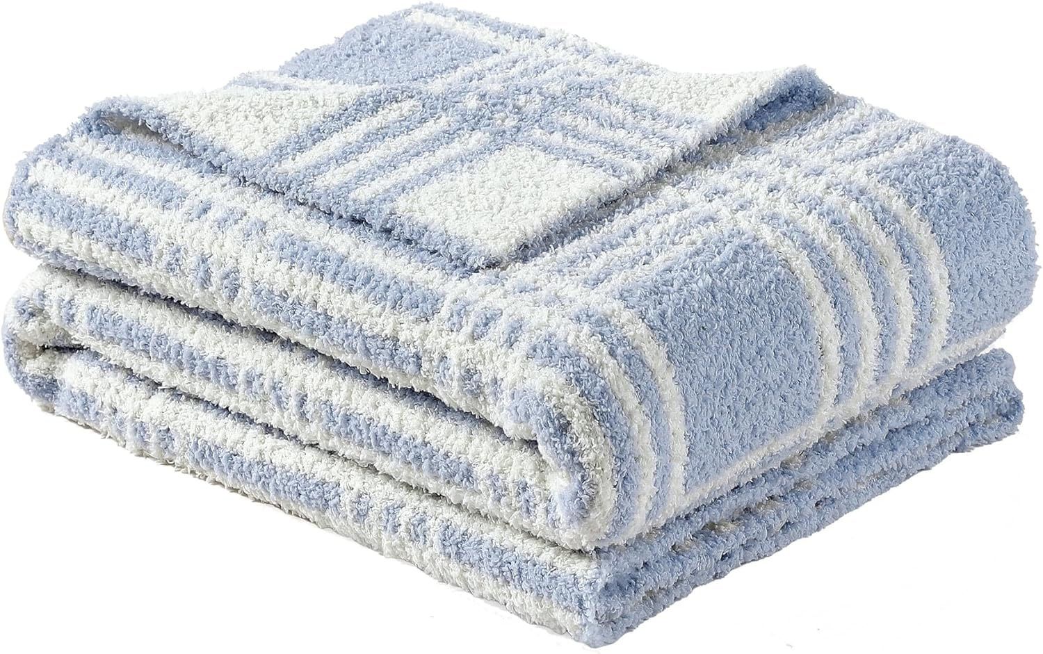 CREVENT 76X102Cm Cozy Soft Warm Chenille Baby Blanket for Girls Boys, Newborn Essentials for Infant, Baby Shower - Blue Check image number 3