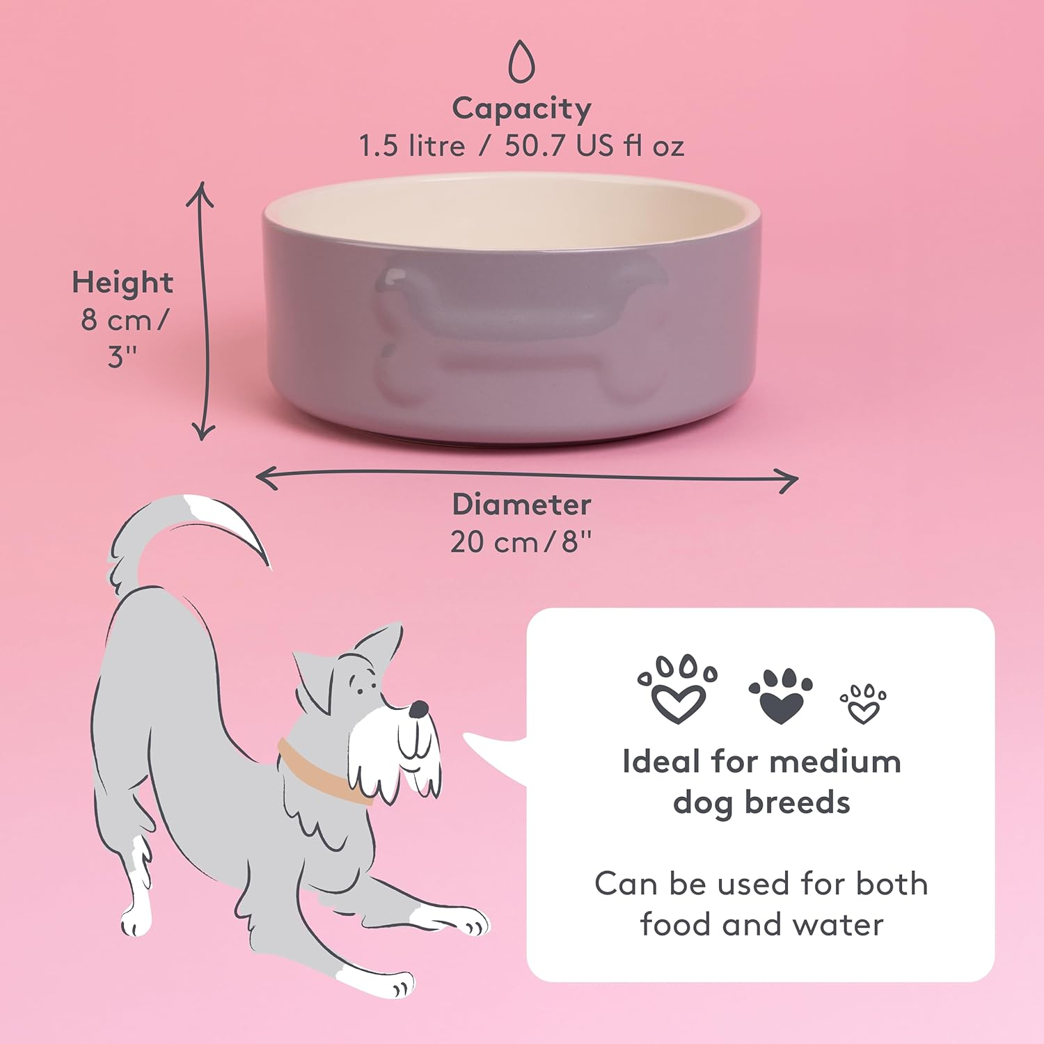 Mason Cash Ceramic Dog Bowl, 20 Cm - Grey image number 2