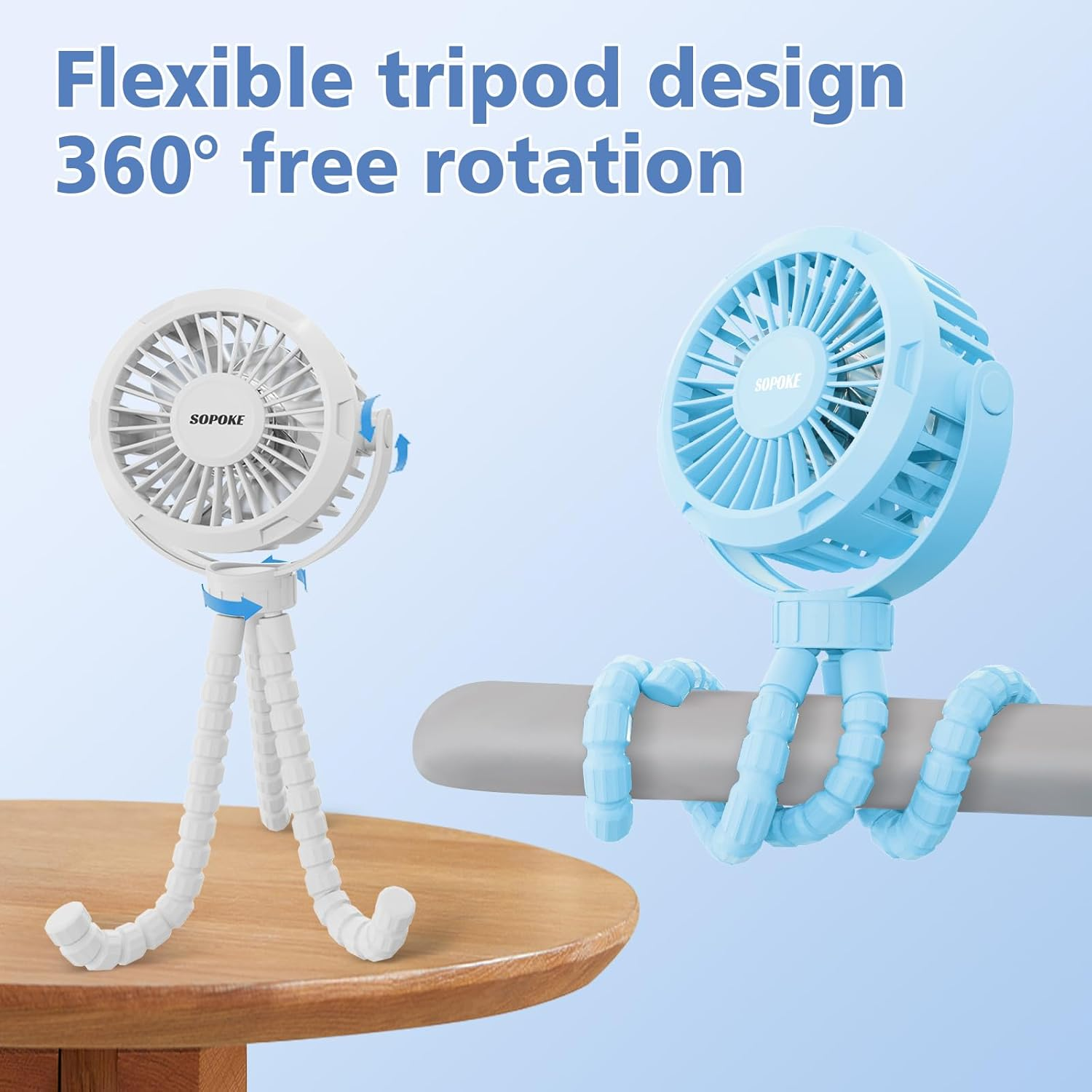 Mini Portable Baby Stroller Fan,3 Speed Personal Handheld Fan,Battery Operated Rechargeable 360&deg; Flexible Tripod Cooling Fan, Suitable for Car Seat Crib Treadmill Golf Cart Travel(Black) - Yellow image number 3