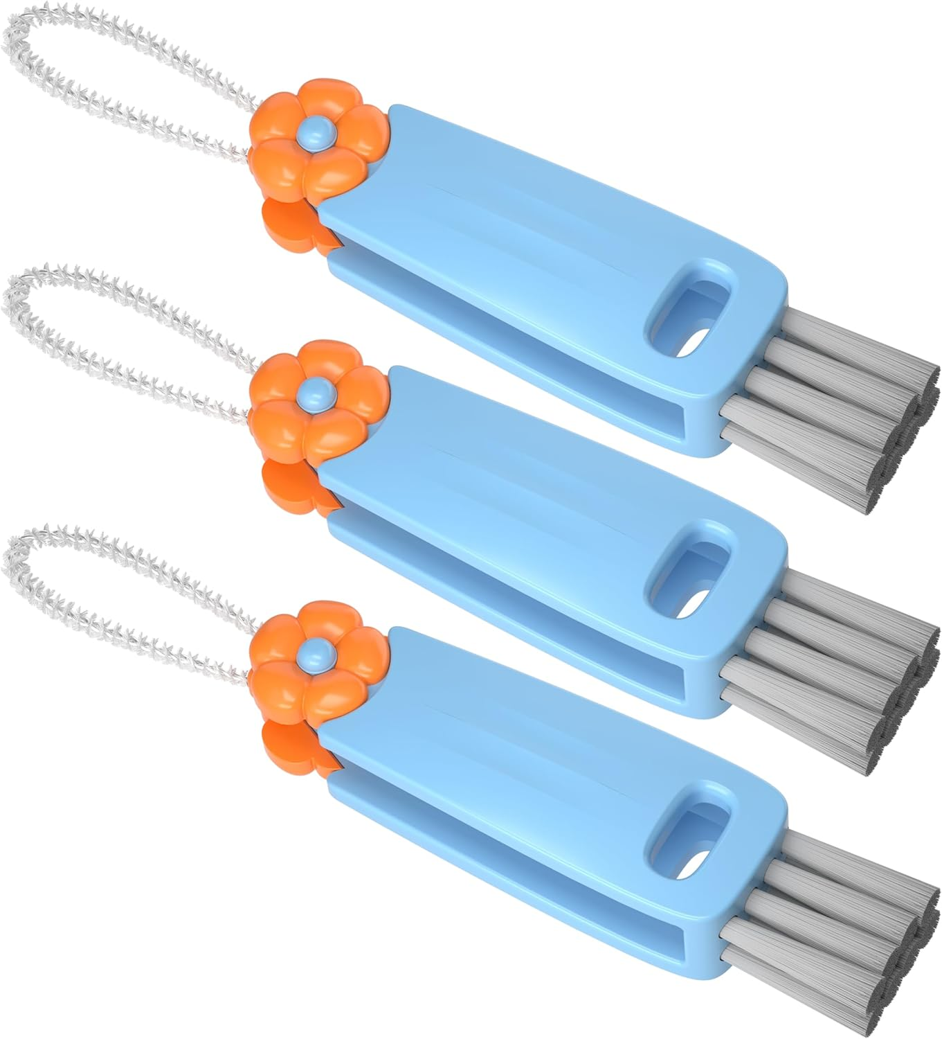 3 in 1 Cup Lid Cleaning Brush, Multifunction Crevice Cleaning Brush, Home Kitchen Crevice Cleaning Tools Flowers Blue