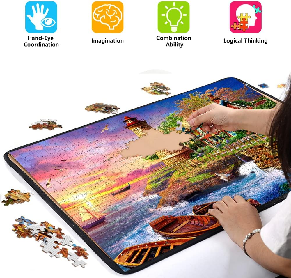HUADADA Jigsaw Puzzles for Adults 1000 Pieces, Puzzles for Adults 1000 Piece, Challenging Game Toys, Impossible Puzzle, Family Decoration Puzzle - Sunset Lighthouse image number 1