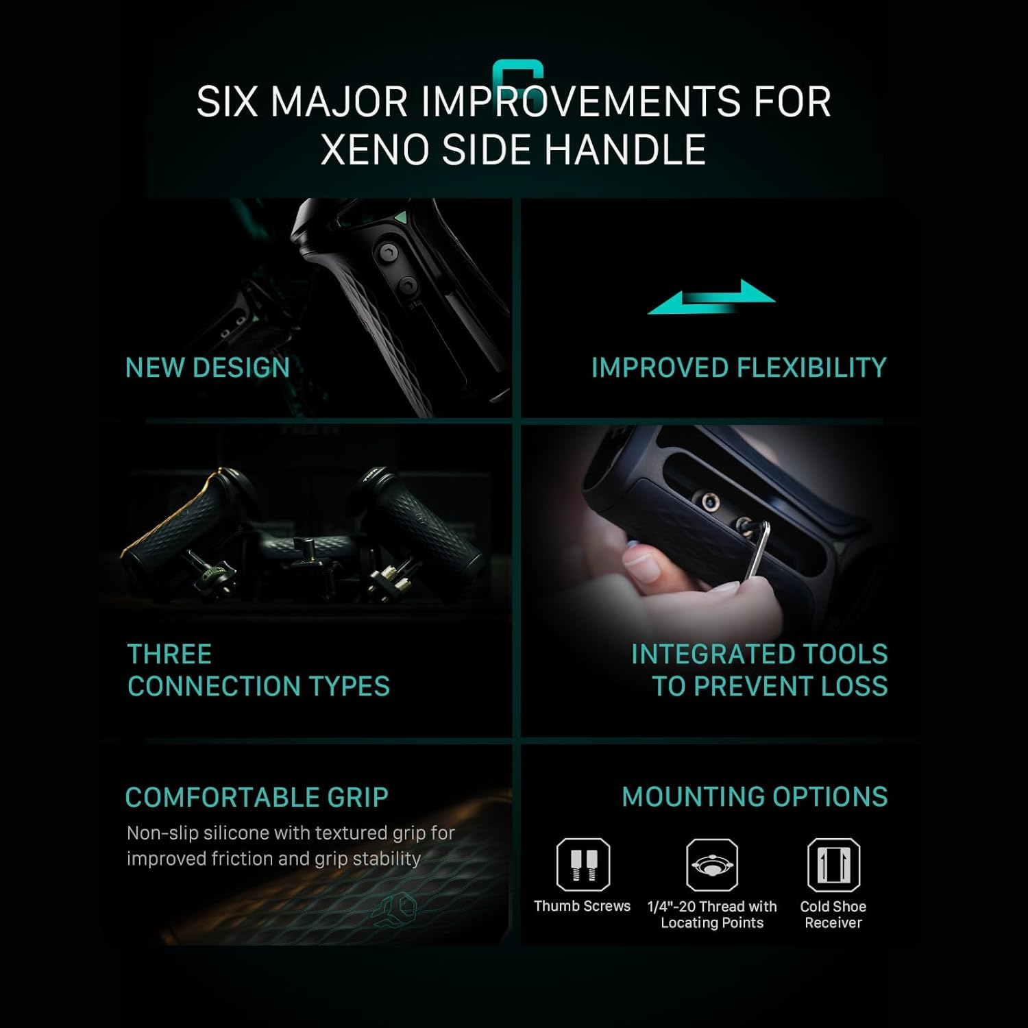 Tilta Xeno Side Handle for Filmmakers & Cameras - Titanium Gray | Secure Connection & Helps Prevent Rotation | Adjustable Height | Textured Silicone Grip | Easy Assembly (1/4&Prime;-20 W/Locating Pins) image number 2