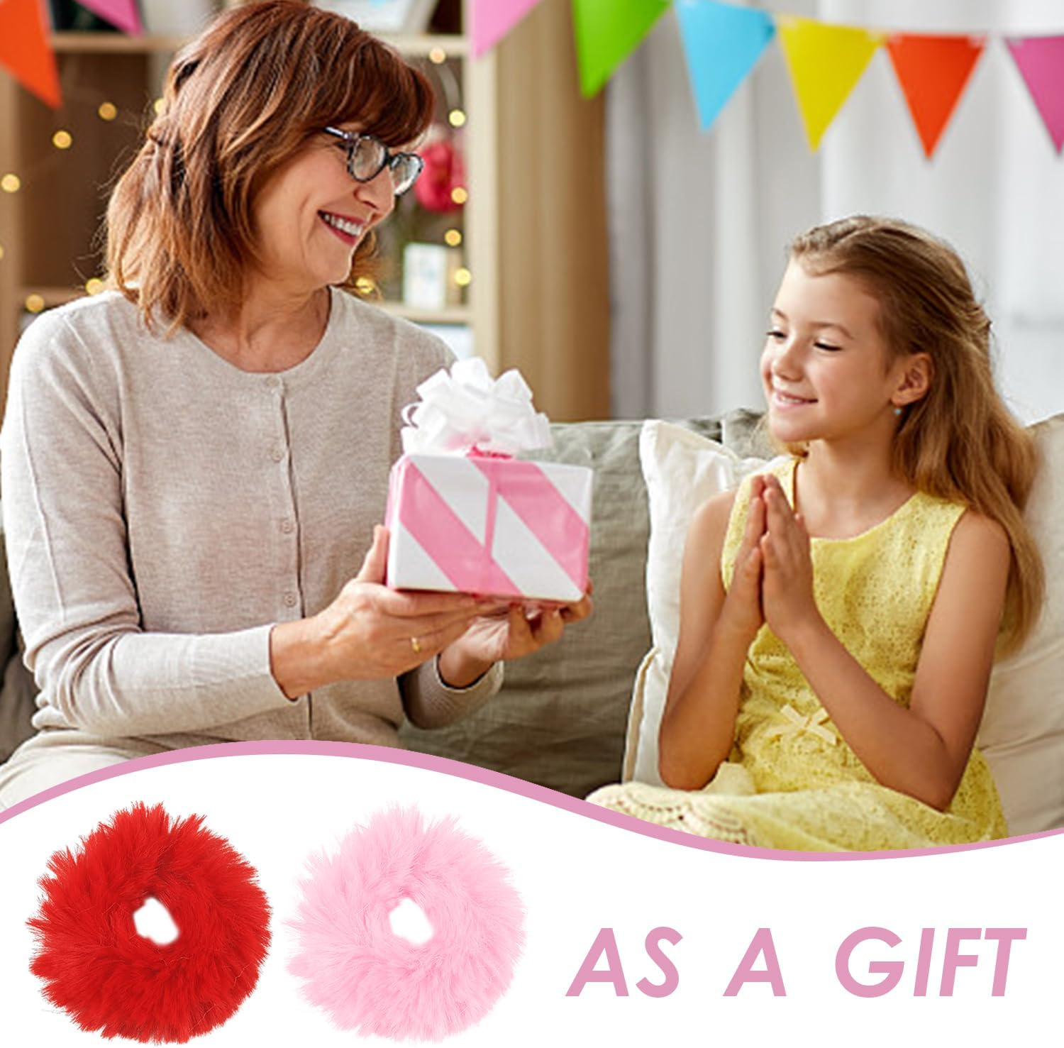 Pack of 4 Plush Hair Ties, Imitation Rabbit Hair Rope, Clothing Hair Scrunchie Accessories, High Ponytail Hair Rope Decoration, Soft and Fluffy Hair Accessories for Girls image number 3