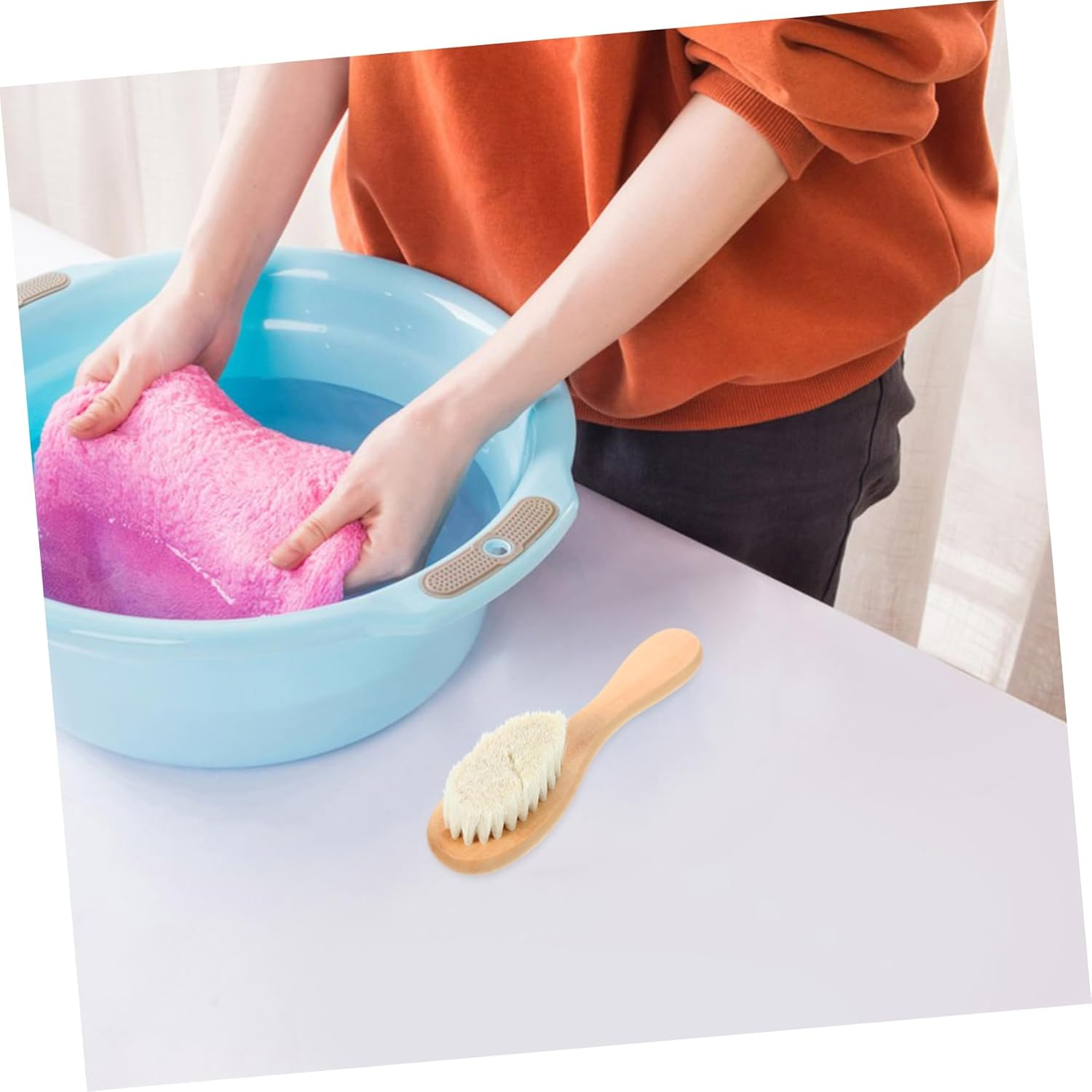 Iplusmile Bristle Laundry Brush Soft Natural Bristles for Delicate Fabrics Linens Knits Clothes Stubborn Stain Removal Household Cleaning Tool 6.1 Inch