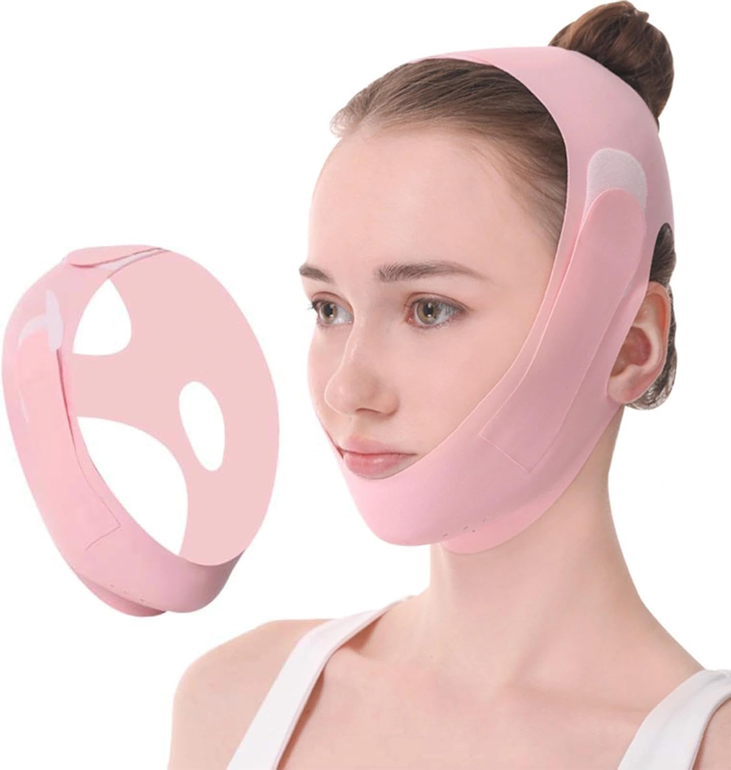 V Line Lifting Mask, V Shaped Face Mask, V Shaped Contouring Face Mask, Reusable Chin Strap for Sleeping, Face Toning Belts, Double Chin and Sagging Shape and Tighten Face, Jaw Exerciser (Pink)