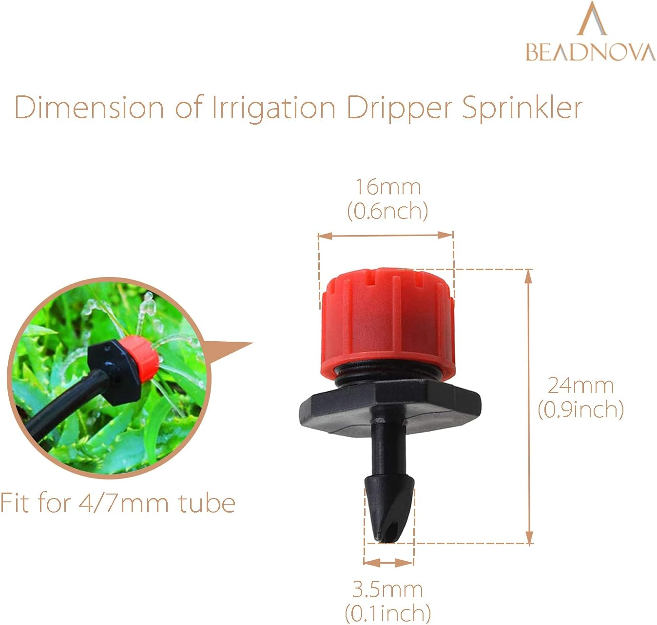 BEADNOVA Drip Emitter 150 Pcs 360 Degree Drip Line Emitter Adjustable Dripper Emitters for Drip Line 1/4 Inch Irrigation Tube Watering System Gardening (Red)
