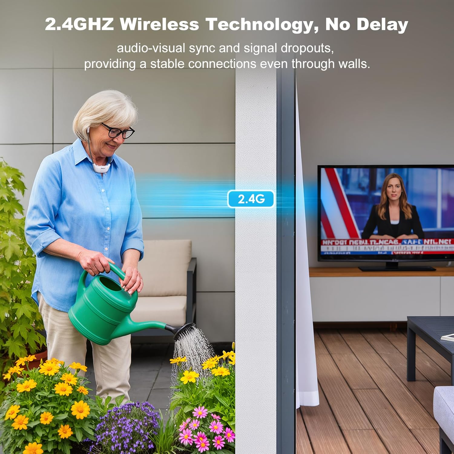 SIMOLIO TV Headphones Wireless for Seniors with Hearing Impairment, 2.4Ghz Delay-Free In-Ear TV Headphones, Opt/Rca/3.5 Mm Compatible, Balance Control, Stereo/Mono, Replacement Battery image number 5