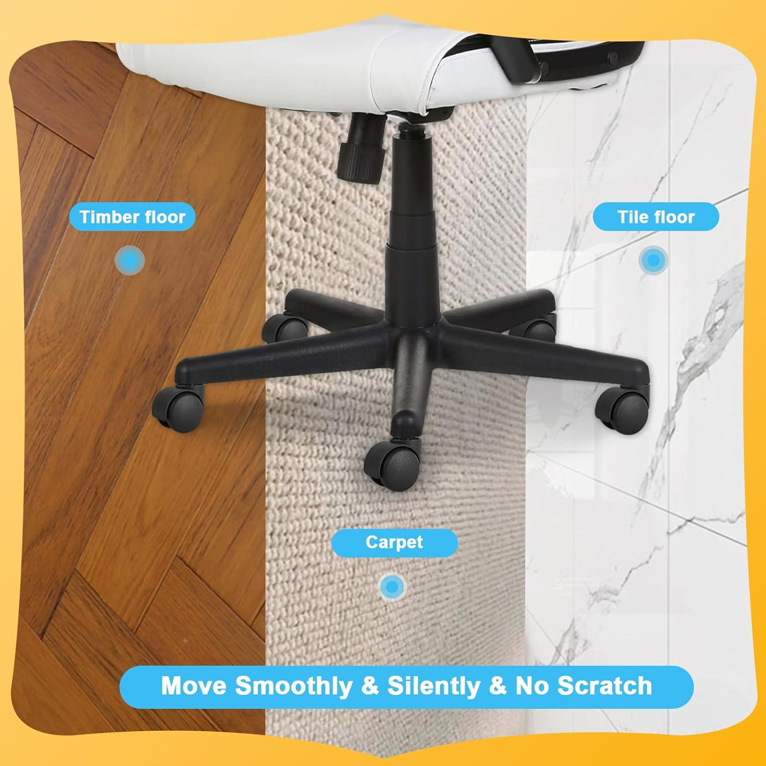 Dalyndar Office Chair Wheels Replacement Circlip Stem Fits 99% Chairs Wheel Set of 5Pcs Heavy Duty Mute Universal Castor 2 Inches Swivel Casters for Rolling Stools Gaming Chairs on Carpets and Floors image number 1