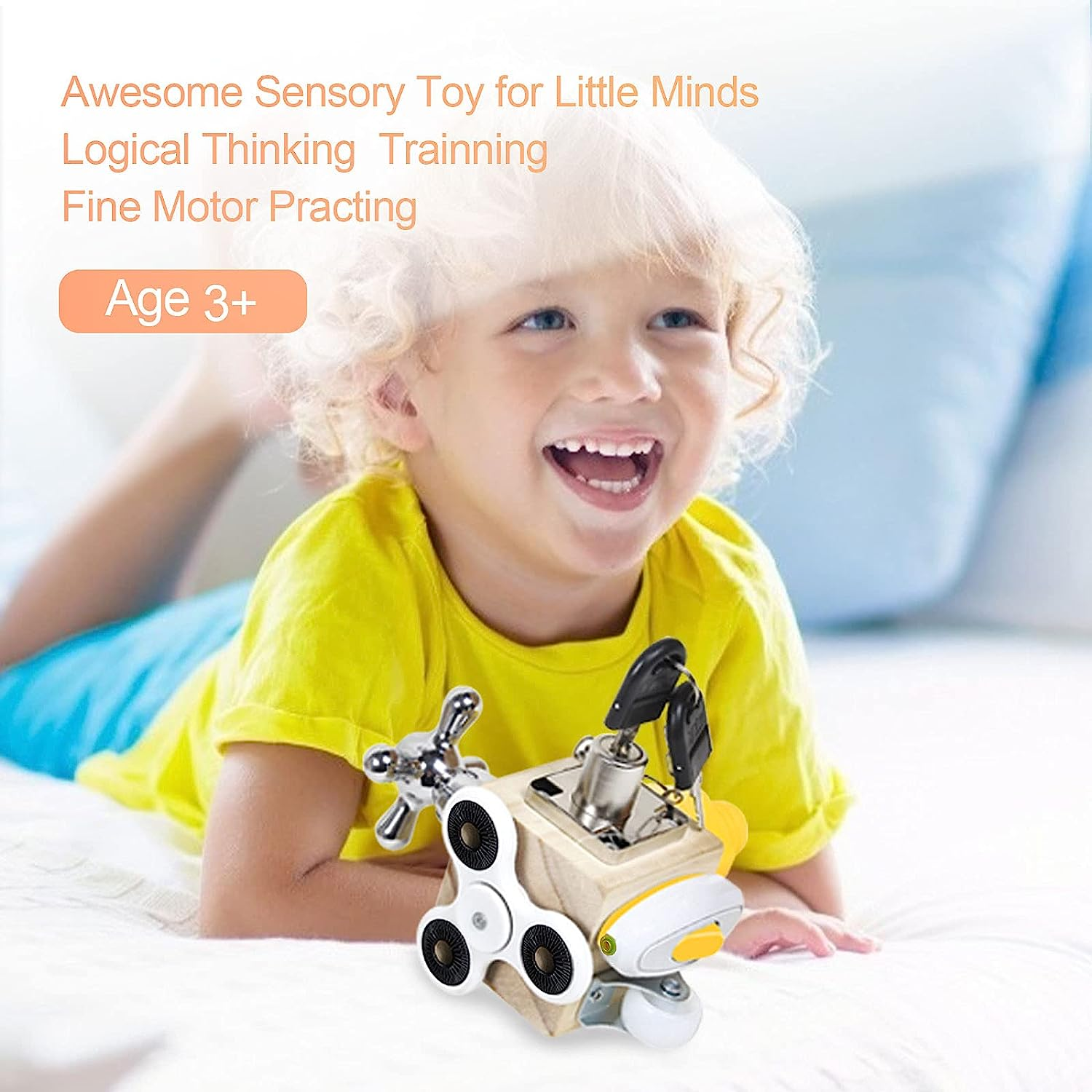 ROOCHKD Busy Cube Wooden Activity Cube Montessori Board Travel Toys for Kids Hands-On Ability Training Basic Life Skills Learning for Toddlers (TG36 Busy Cube) image number 2