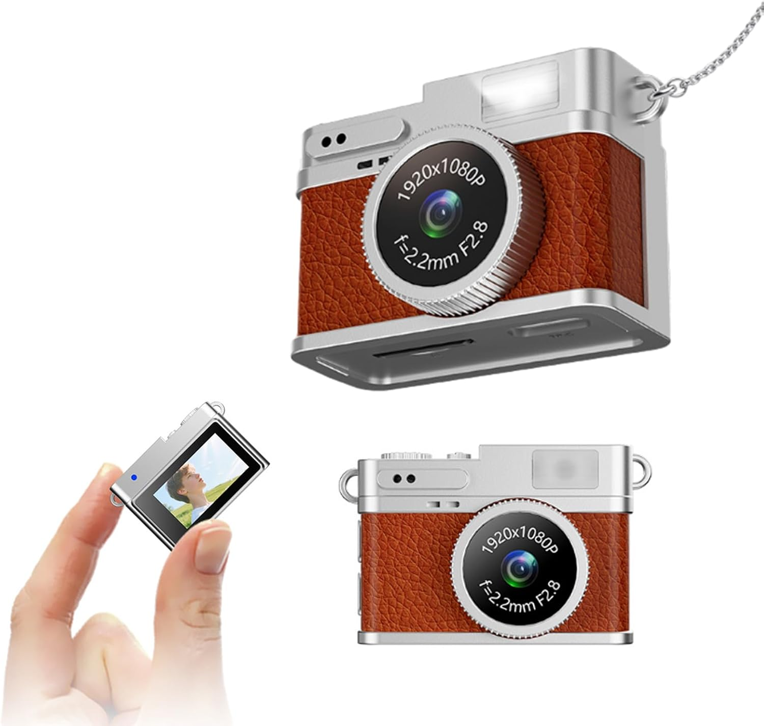 Mini Keychain Camera, 1080P Small Retro Nostalgic Camera Compact Video Recorder, for Travel Study Recording (Brown)