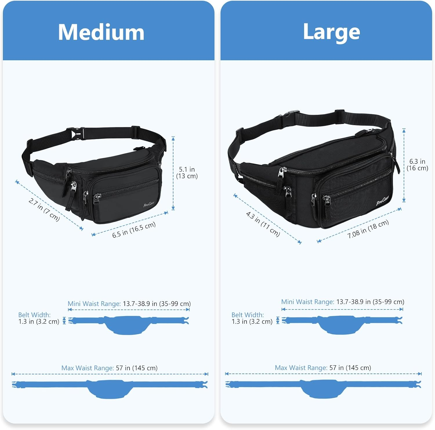 Procase Fanny Pack Waist Packs for Men Women, Large Capacity Waist Bag Hip Pack for Travel Hiking Running Outdoor Sports image number 3