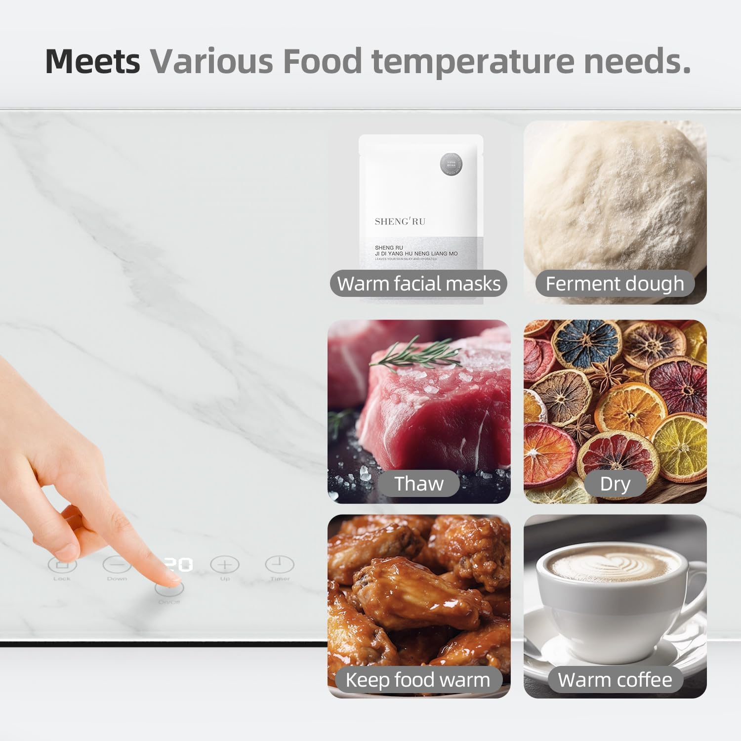 Electric Server Warming Tray,Food Warmer for Parties,9 Adjustable Temperature Control,6 Hours Timer,Ultra Slim Warming Tray,For Buffets,Restaurants,House Parties,Party (Marble) image number 1