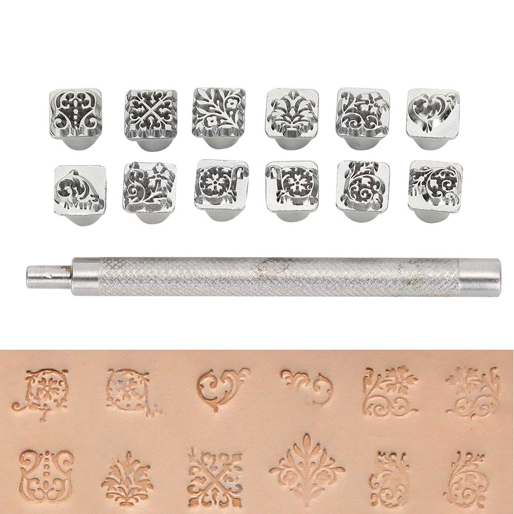 Fdit 12Pcs Leather Stamping Tool Set, Zinc Alloy Craft Stamp Punch for Leatherworking, DIY Embossing & Pattern Making | with Comfort Grip Handle for Belts, Wallets & Journals image number 5