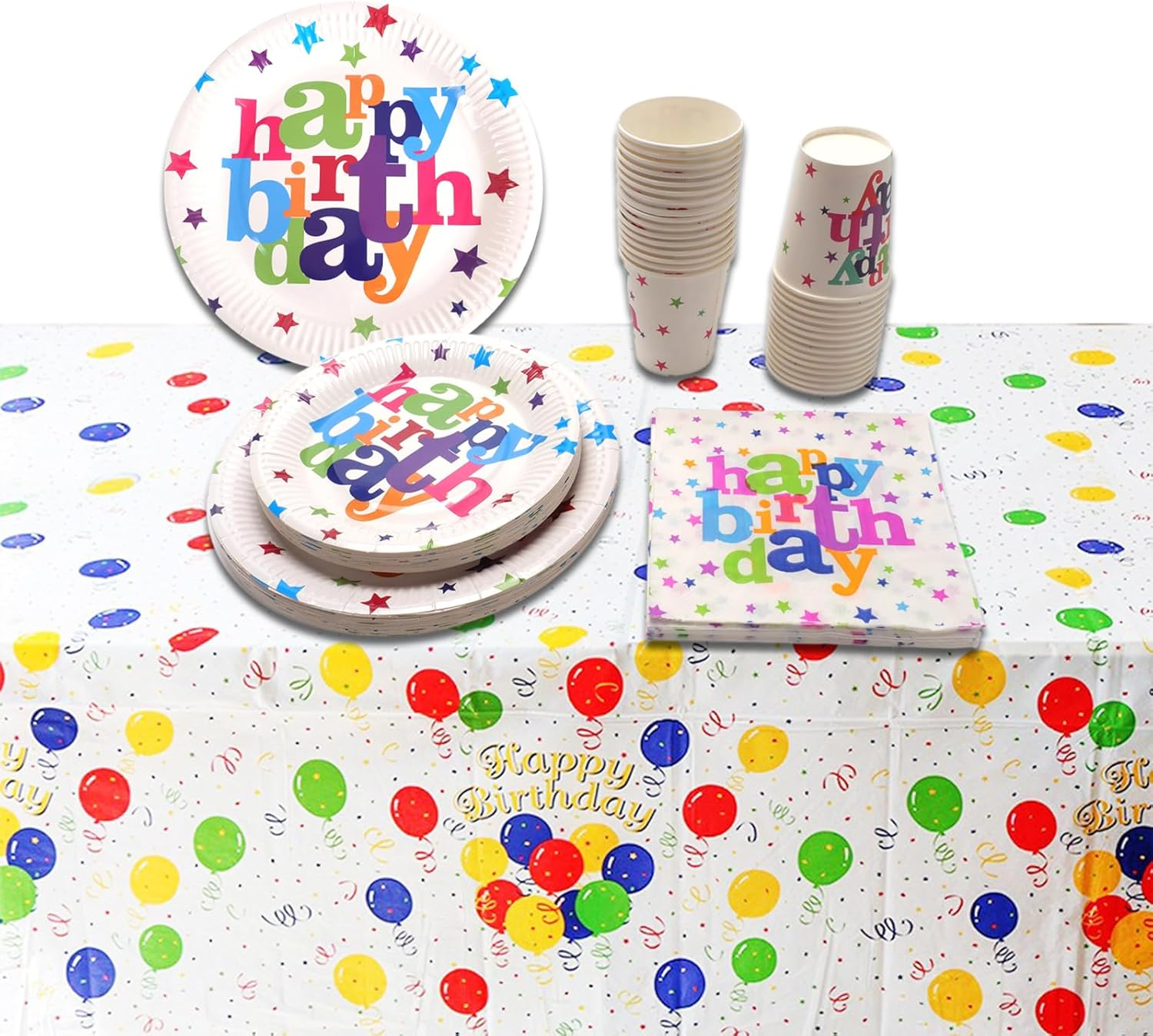 131 PCS Rainbow Birthday Party Tableware Set with Paper Plates Cups Napkins Tablecloth Rainbow Birthday Party Supplies Decorations for 30 Guests image number 6