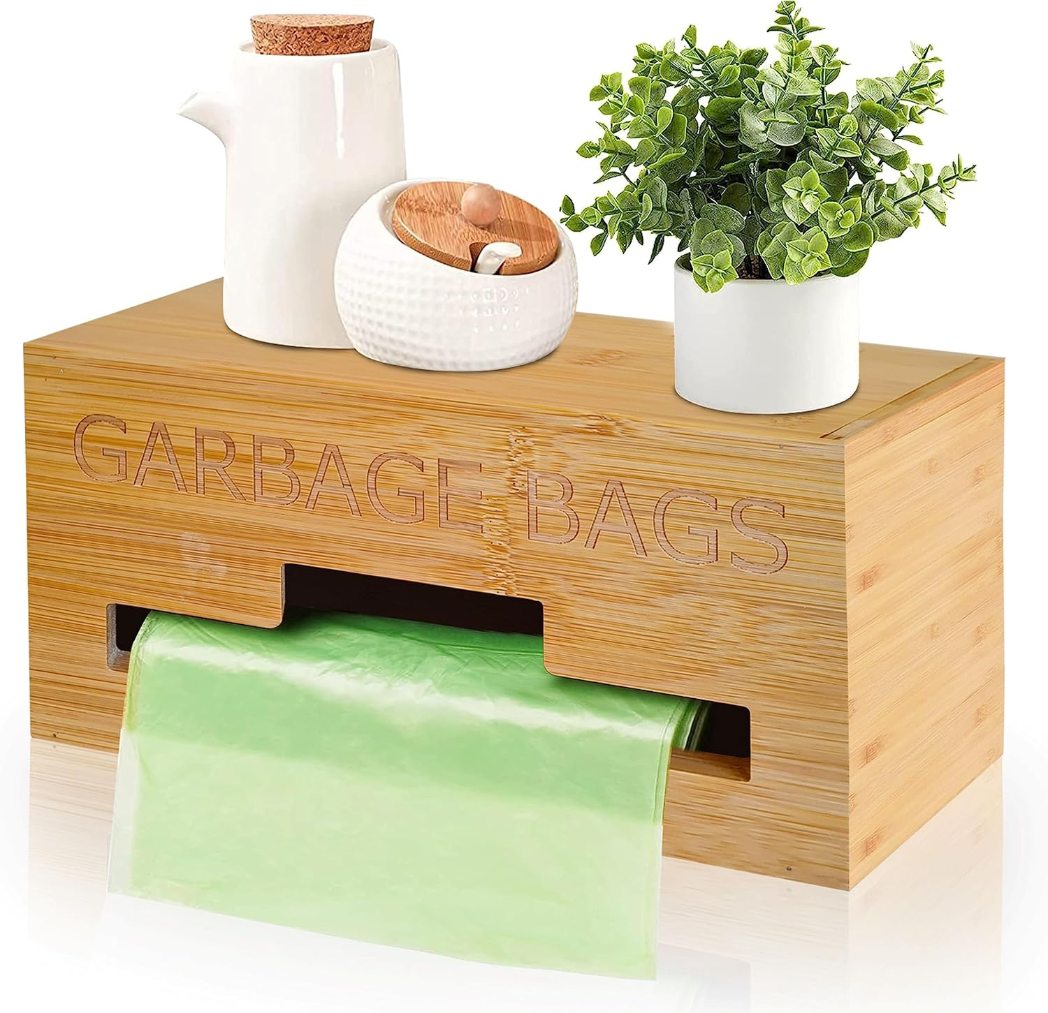 Stylish Garbage Bag Dispenser - Organize Your Kitchen with Our Inspiring Wooden Garbage Bag Holder Dispenser - Perfect for Kitchen Countertop, Pantry, and Wall Mount - 3.5 Litre Garbage Bag Compatible image number 1